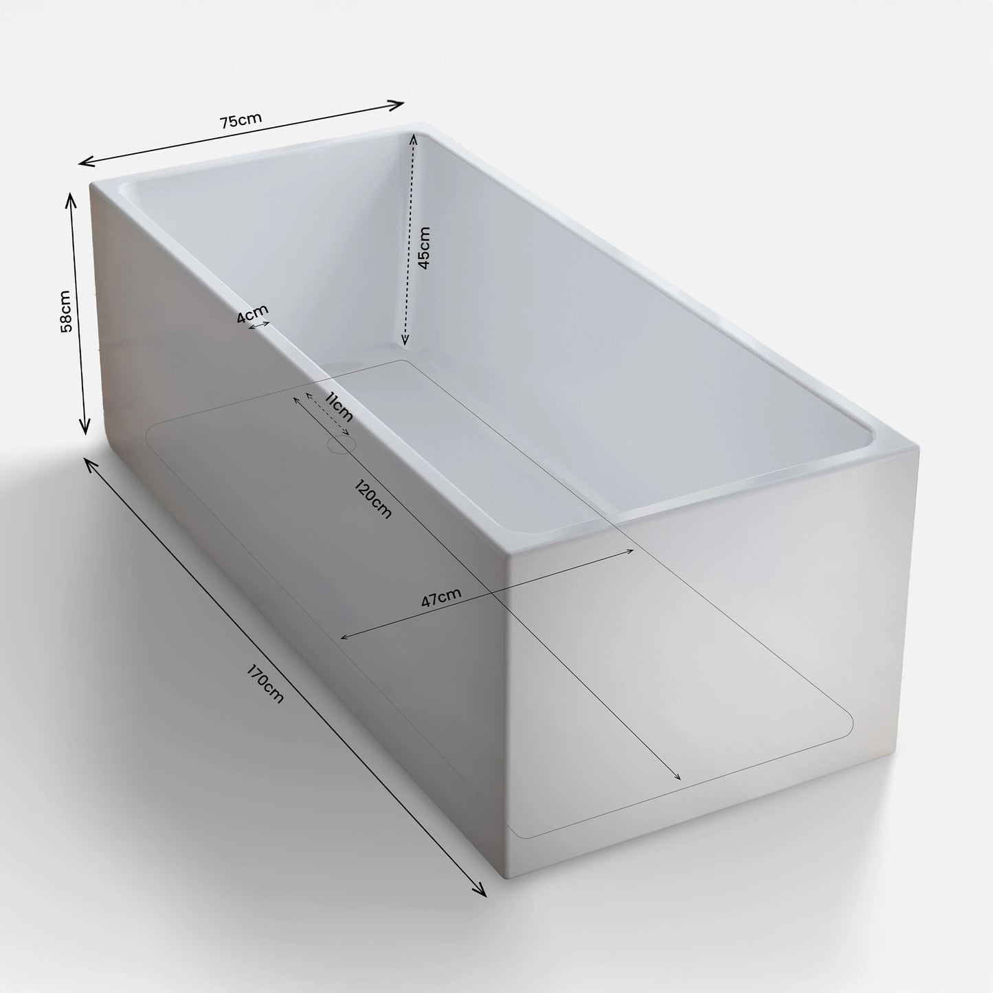 Baignoire îlot rectangulaire Arko 170 cm blanche Spalina – vue produit