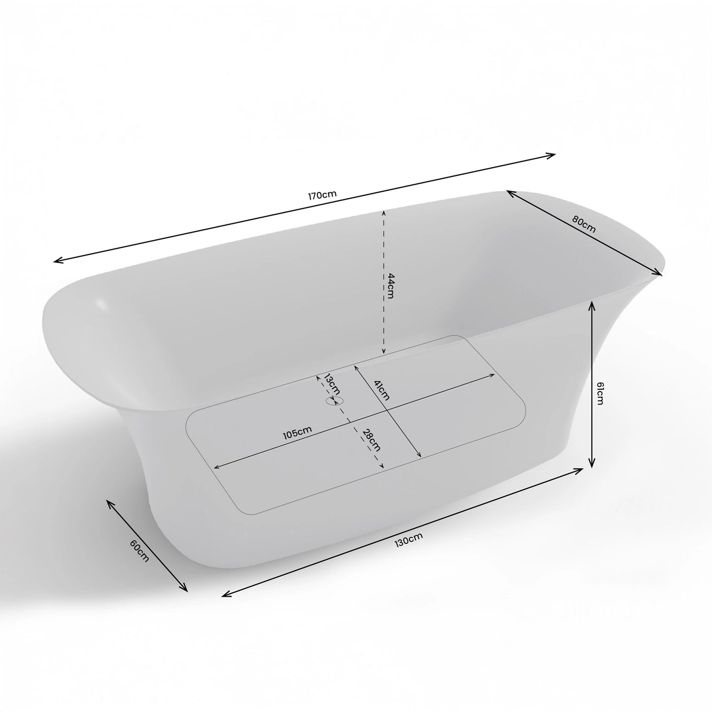 Baignoire îlot rectangulaire Bliss 170 cm blanche Spalina – vue produit