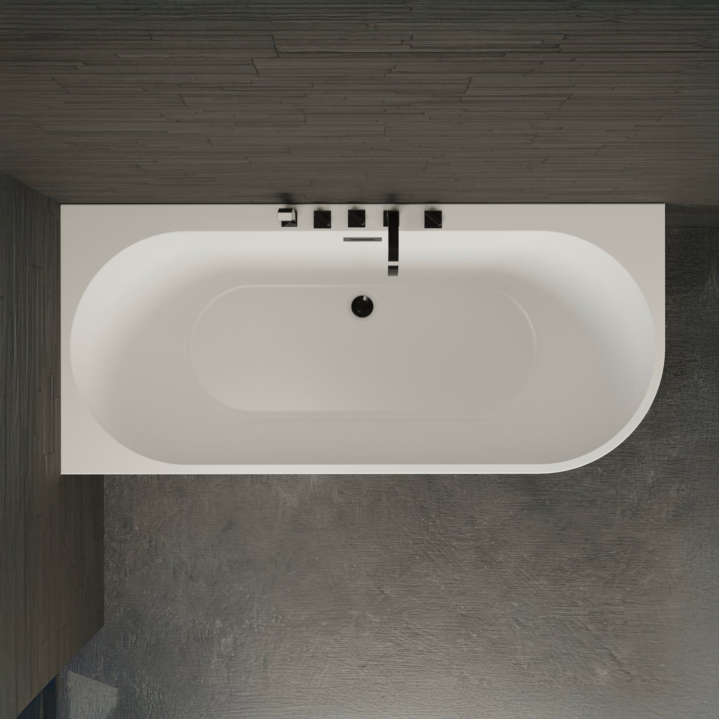 Baignoire semi-îlot gauche noire 170 cm Capri avec robinetterie noire mate / Corner half-freestanding bath left 170 cm Capri with matt black fittings / Bañera semi-exenta mural izquierda 170 cm Capri con grifería negro mate / Vasca freestanding a parete sinistra 170 cm Capri con rubinetteria nera opaca / Half vrijstaand bad links 170 cm Capri met matzwart fittingen