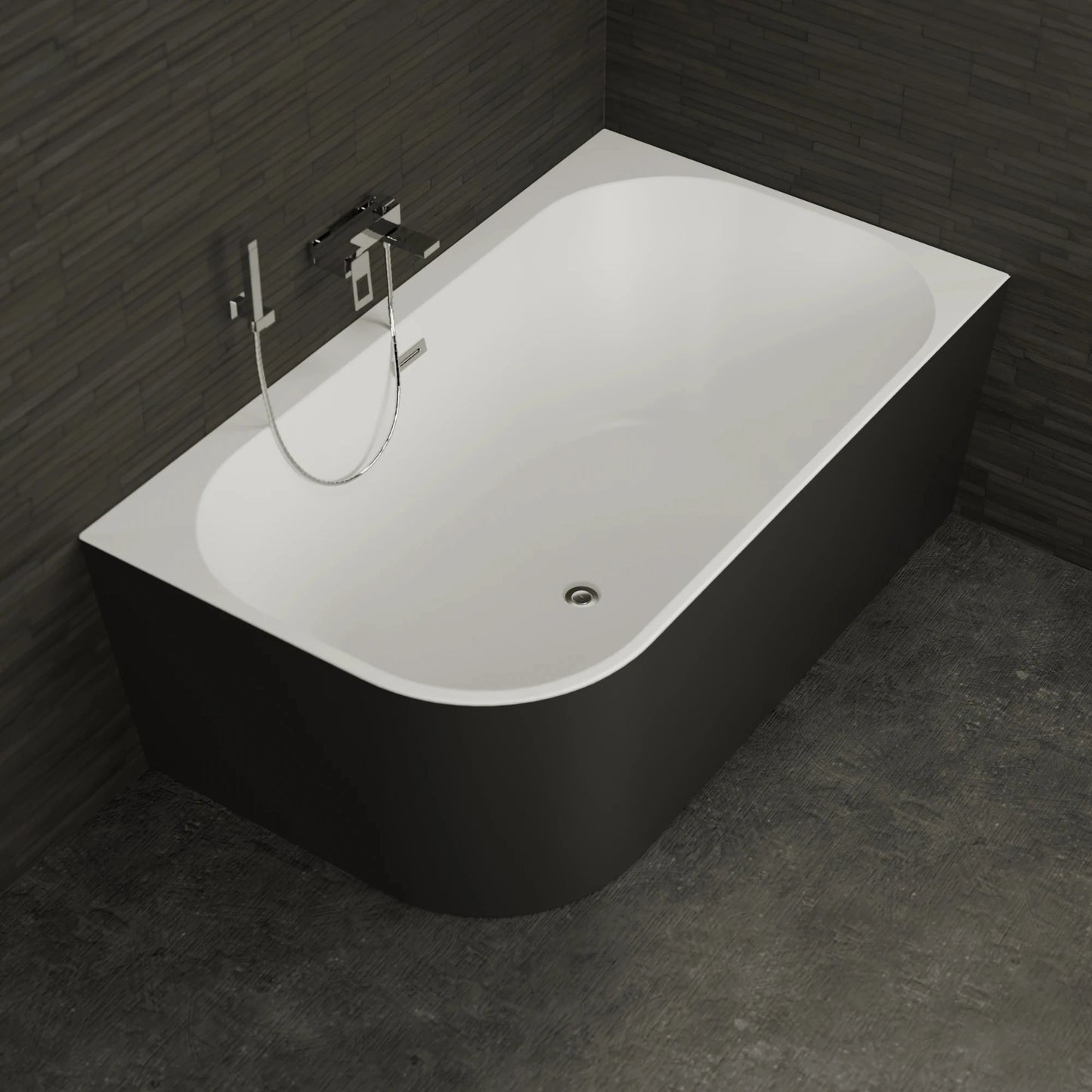 Baignoire semi-îlot murale d’angle Capri 170 cm noire Spalina version droite – vue produit
