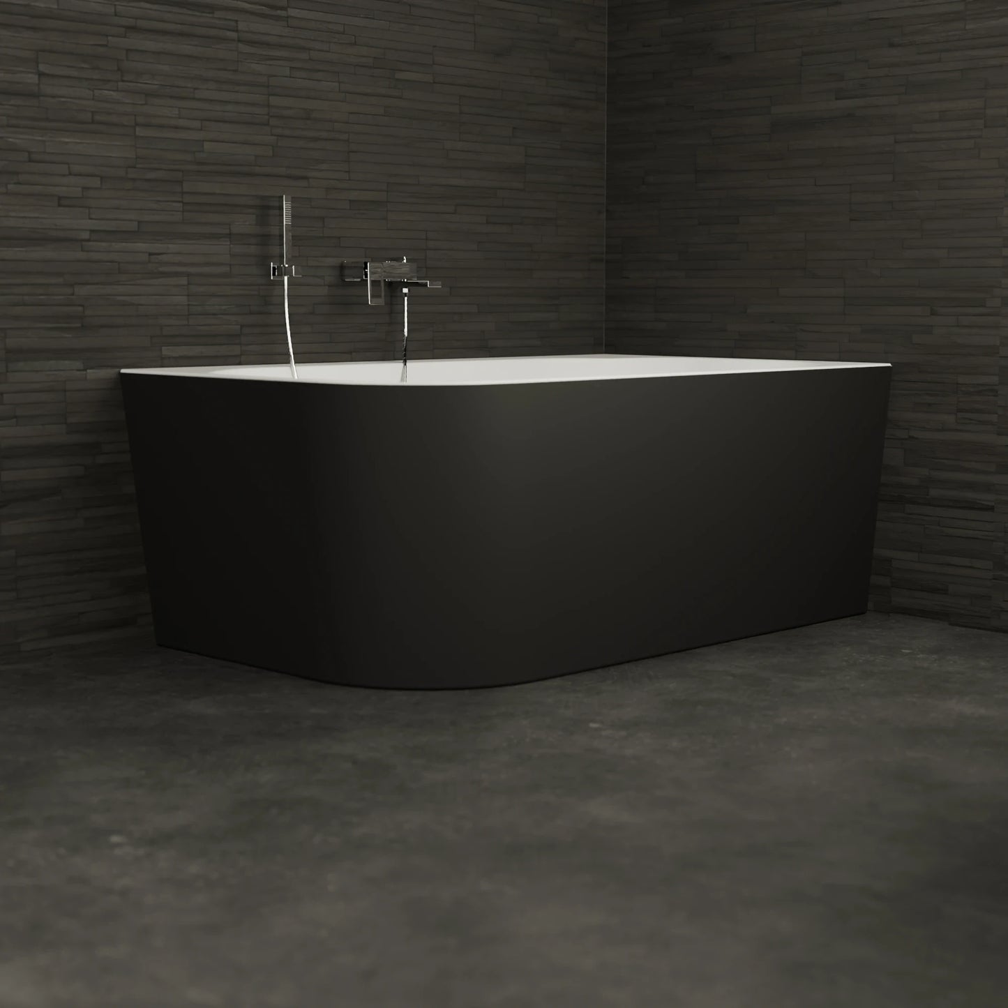 Baignoire semi-îlot murale d’angle Capri 170 cm noire Spalina version droite – vue produit