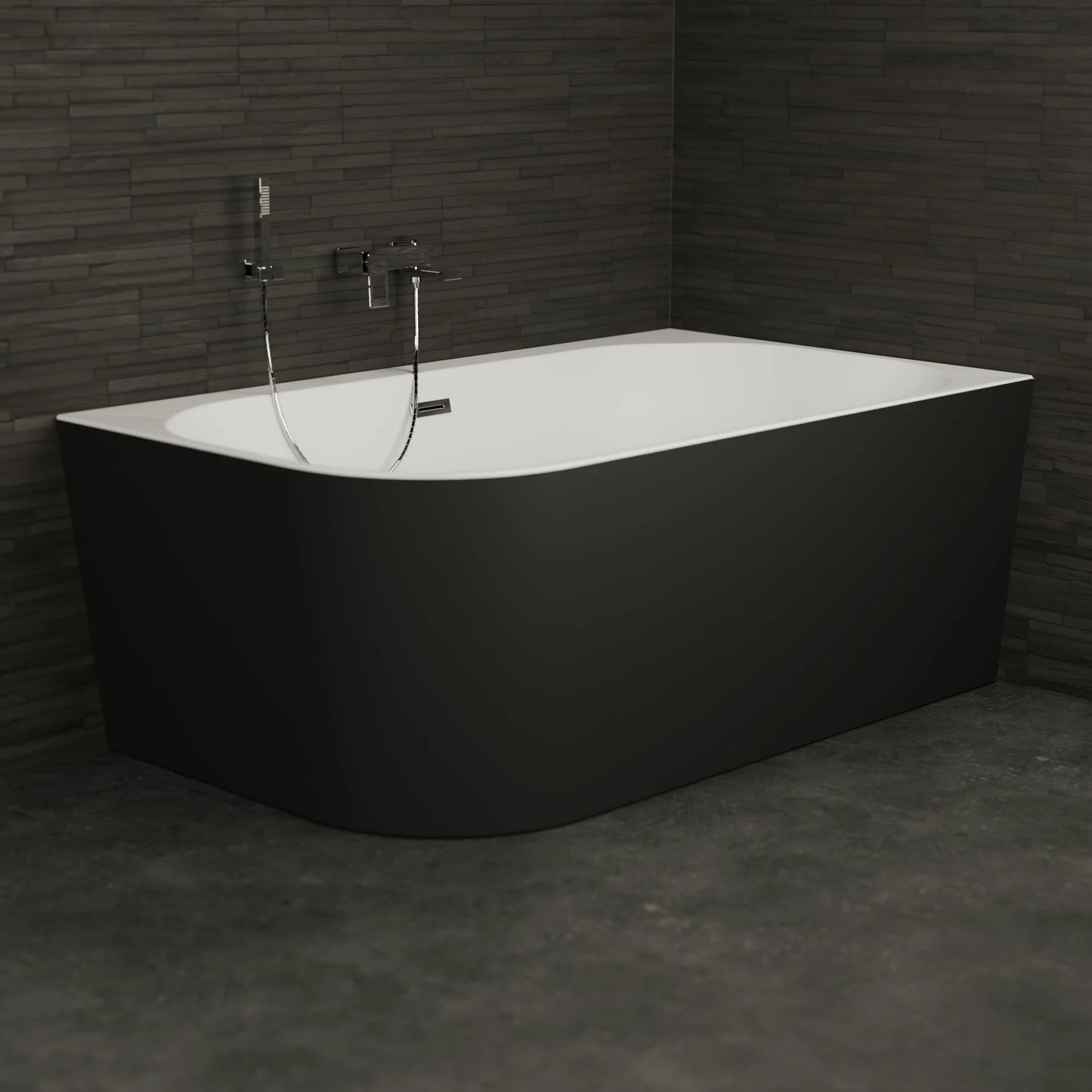 Baignoire semi-îlot murale d’angle Capri 170 cm noire Spalina version droite – vue produit