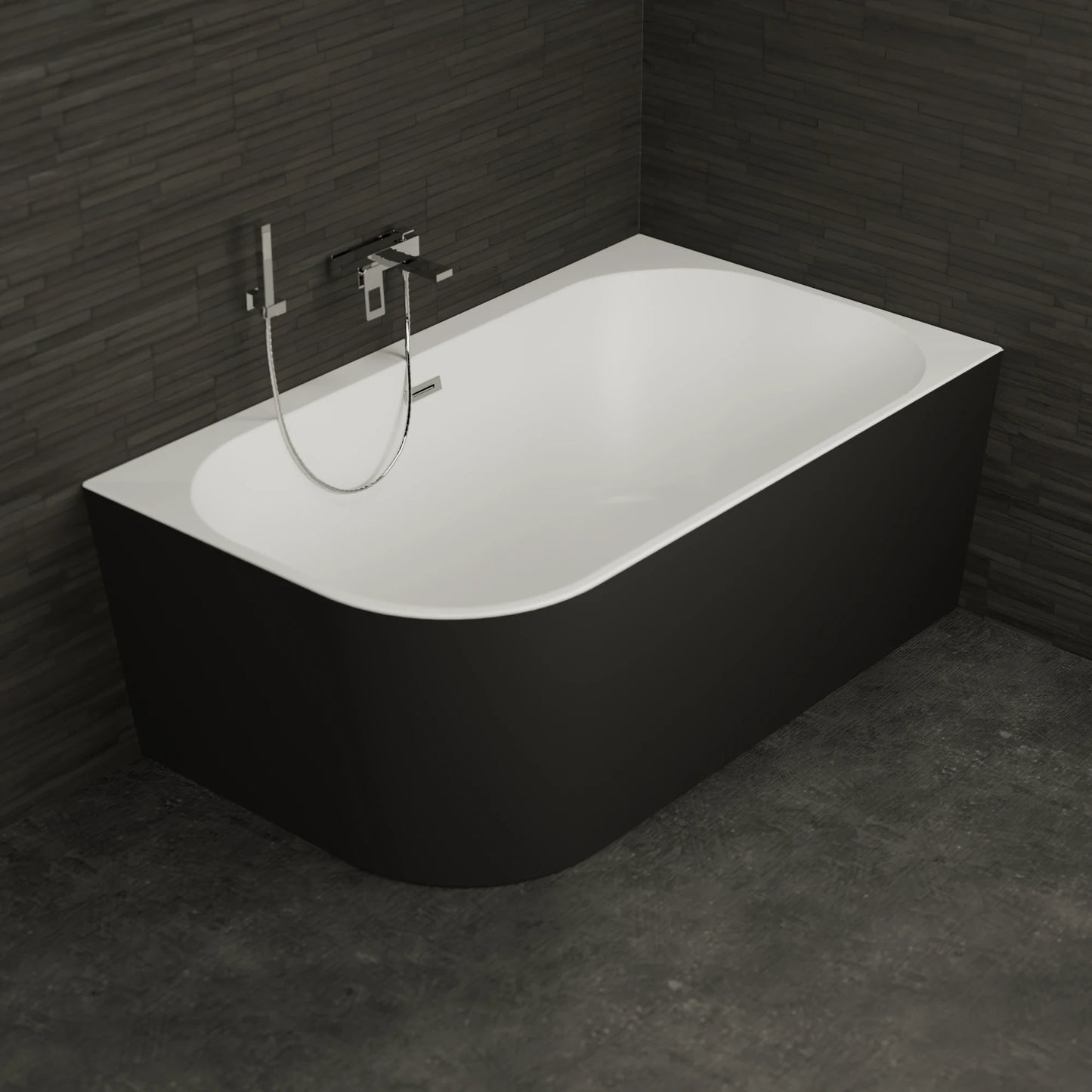 Baignoire semi-îlot murale d’angle Capri 170 cm noire Spalina version droite – vue produit