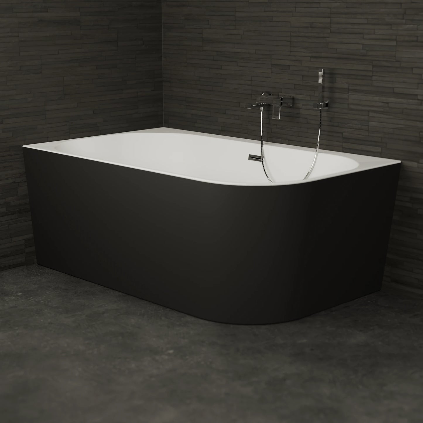 Baignoire semi-îlot murale d’angle Capri 170 cm noire Spalina version gauche – vue produit
