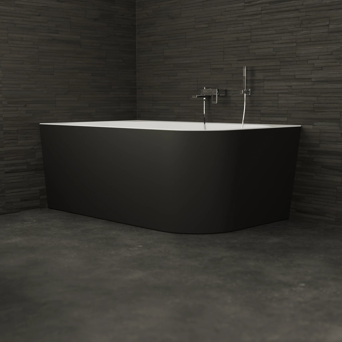Baignoire semi-îlot murale d’angle Capri 170 cm noire Spalina version gauche – vue produit