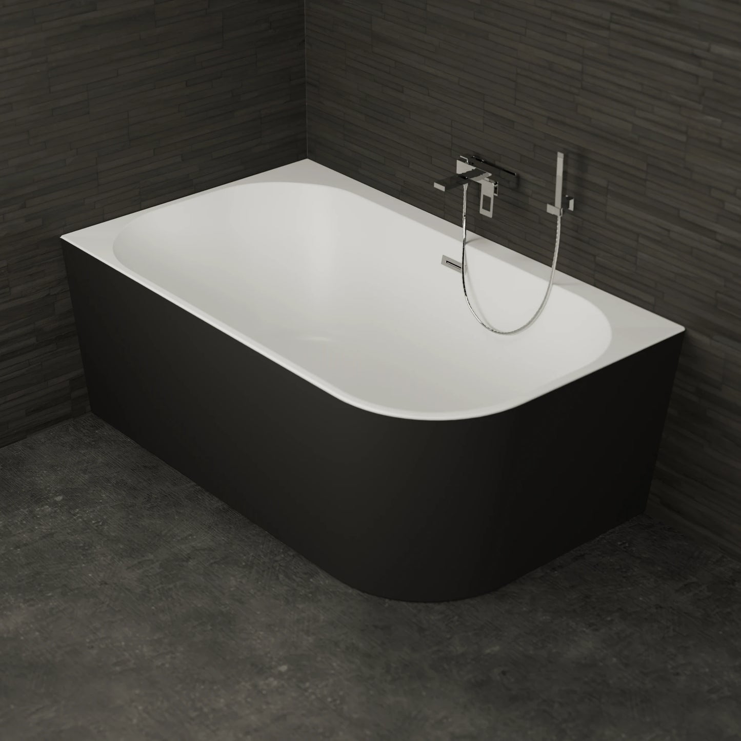 Baignoire semi-îlot murale d’angle Capri 170 cm noire Spalina version gauche – vue produit