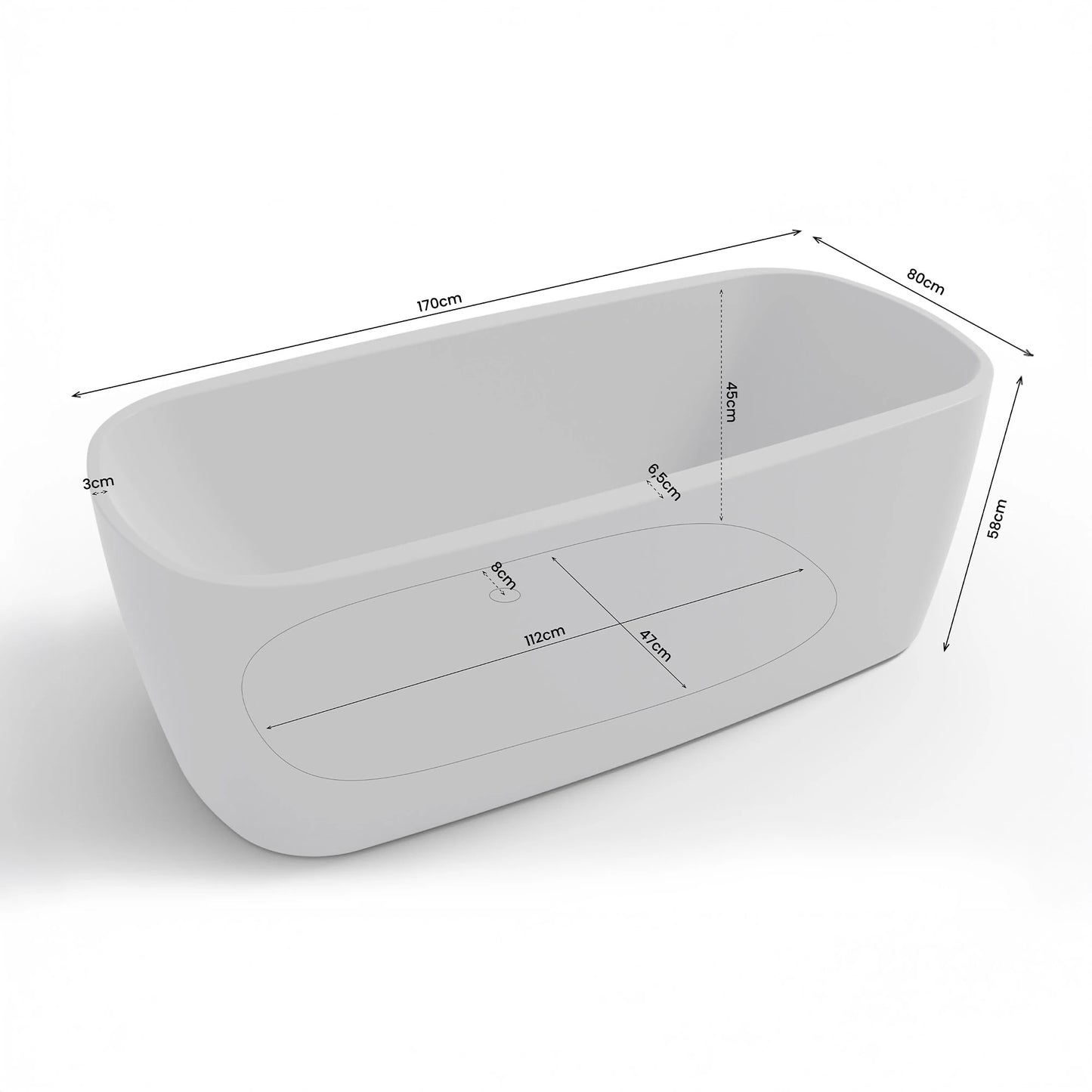 Baignoire îlot rectangulaire Dune 170 cm blanche Spalina – vue produit