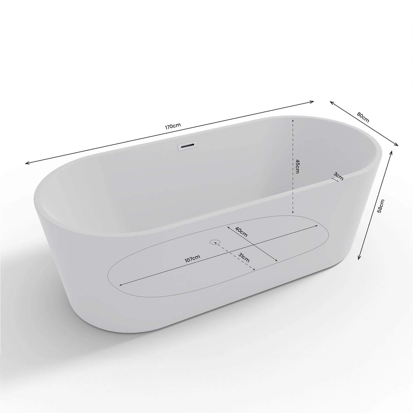 Baignoire îlot ovale Jade 170 cm blanche Spalina – vue produit