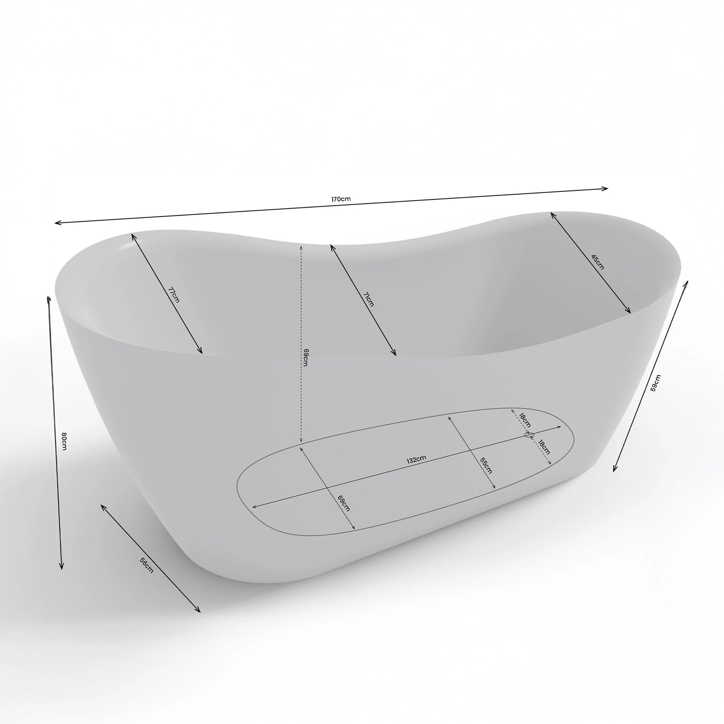 Baignoire îlot ovale Jazz 170 cm blanche Spalina – vue produit