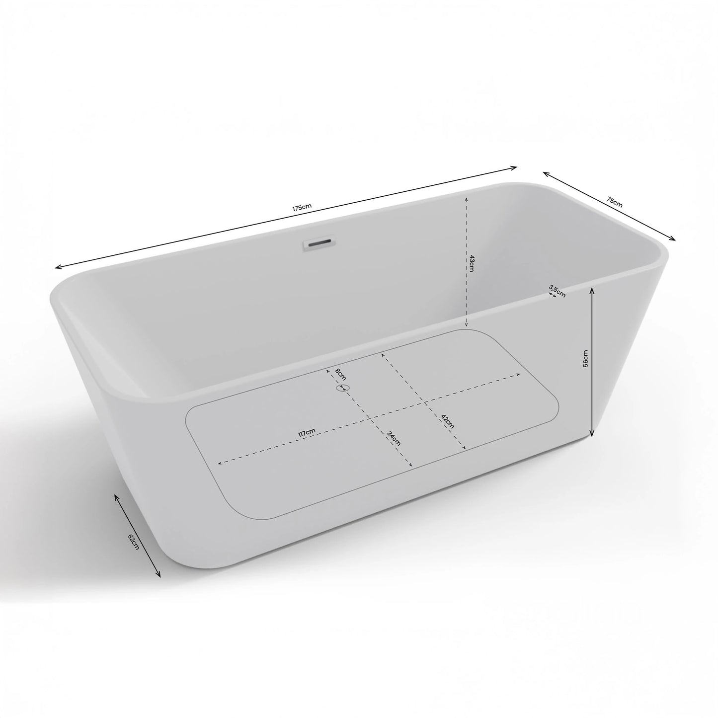 Baignoire îlot rectangulaire Stellar 170 cm blanche Spalina – vue produit