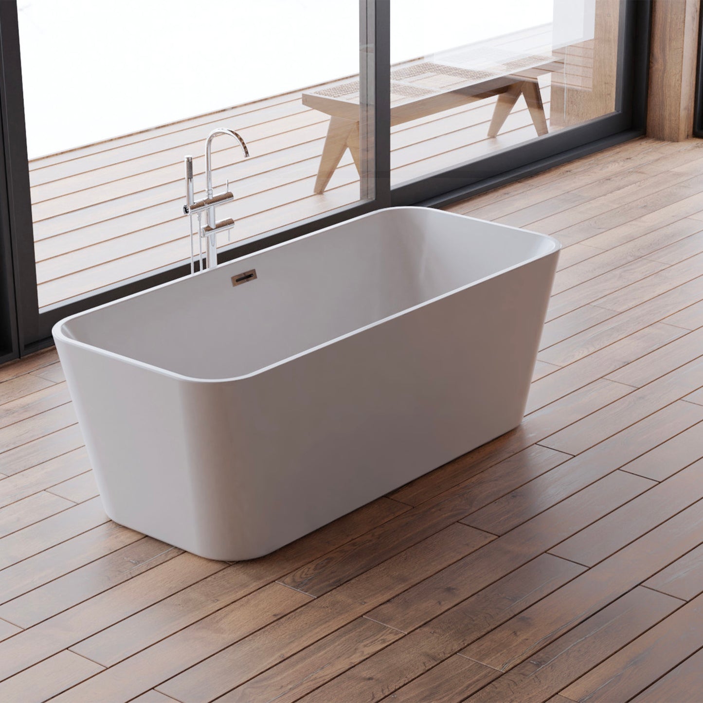 Baignoire îlot rectangulaire blanche 170 cm Stellar / Rectangular freestanding white bathtub 170 cm Stellar / Bañera exenta rectangular blanco 170 cm Stellar / Vasca freestanding rettangolare bianco Stellar / Vrijstaand rechthoekig bad wit 170 cm Stellar