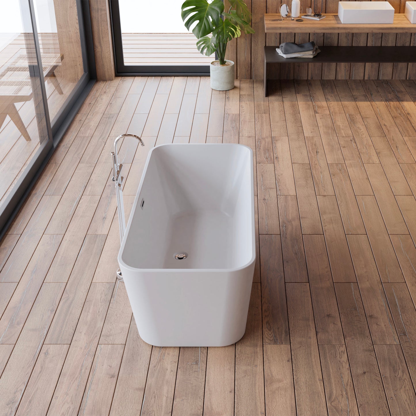 Baignoire îlot rectangulaire blanche 170 cm Stellar / Rectangular freestanding white bathtub 170 cm Stellar / Bañera exenta rectangular blanco 170 cm Stellar / Vasca freestanding rettangolare bianco Stellar / Vrijstaand rechthoekig bad wit 170 cm Stellar