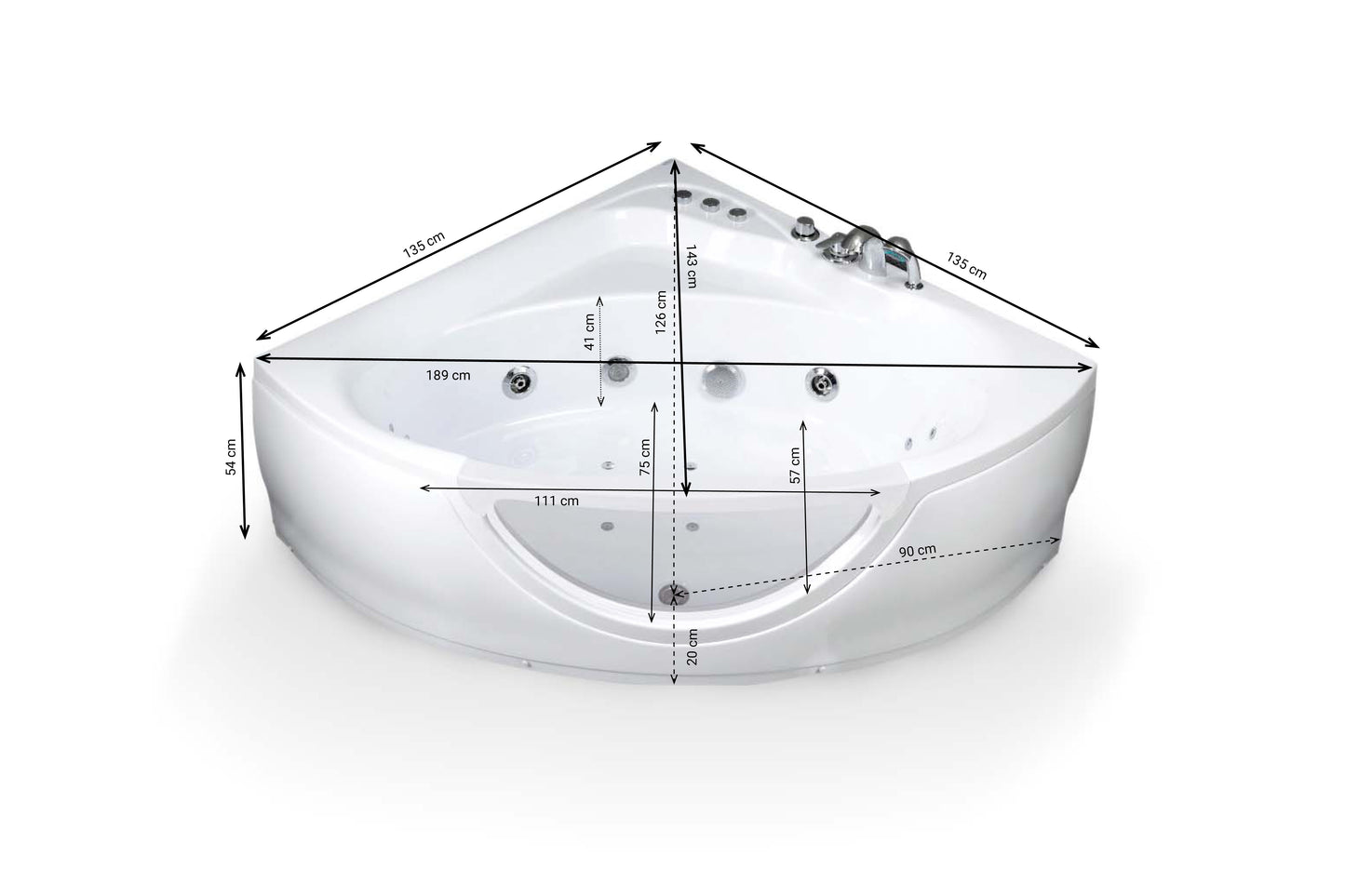 Baignoire Balnéo hublot TASMANIE WHITE Jets reconditionnée