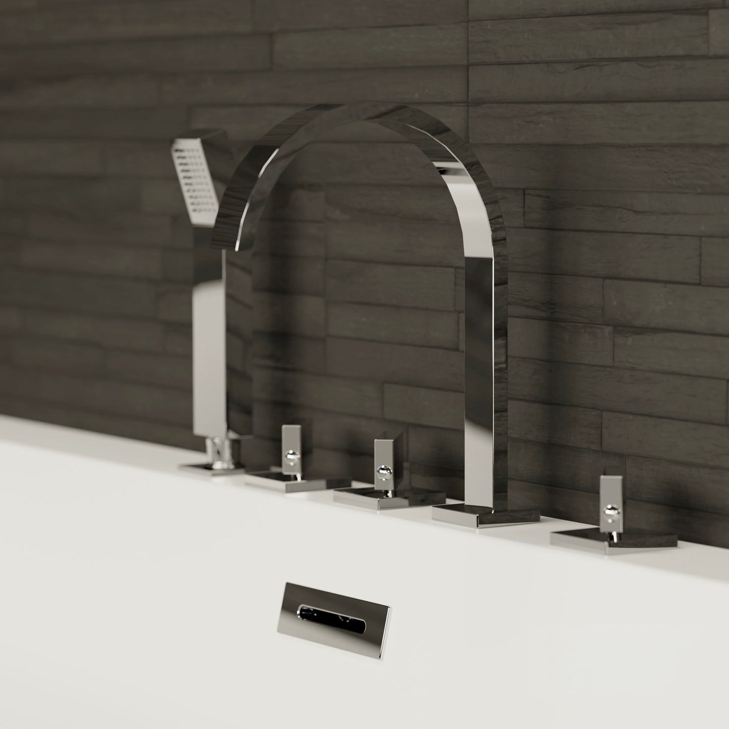 Baignoire semi-îlot gauche blanche 170 cm Capri avec robinetterie chromée / Corner half-freestanding bathtub left white 170 cm Capri with chrome fitting / Bañera semi-exenta mural izquierda blanco 170 cm Capri con grifería cromada / Vasca freestanding a parete sinistra bianco 170 cm Capri con rubinetteria cromato / Half vrijstaand bad links wit 170 cm Capri met chromen fittingen