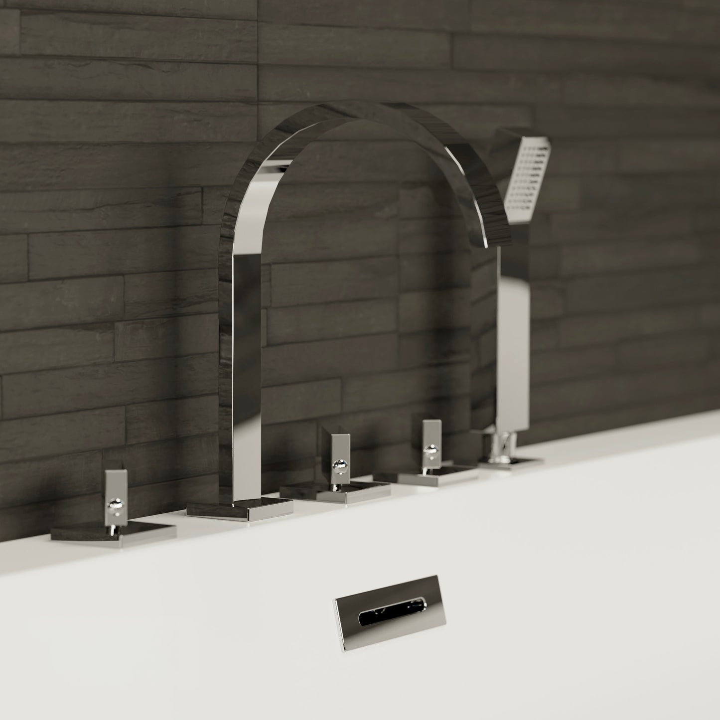 Baignoire semi-îlot droite blanche 170 cm Capri avec robinetterie chromée / Corner half-freestanding bathtub right white 170 cm Capri with chrome fitting / Bañera semi-exenta mural derecha blanco 170 cm Capri con grifería cromada / Vasca freestanding a parete destra bianco 170 cm Capri con rubinetteria cromato / Half vrijstaand bad rechts wit 170 cm Capri met chromen fittingen