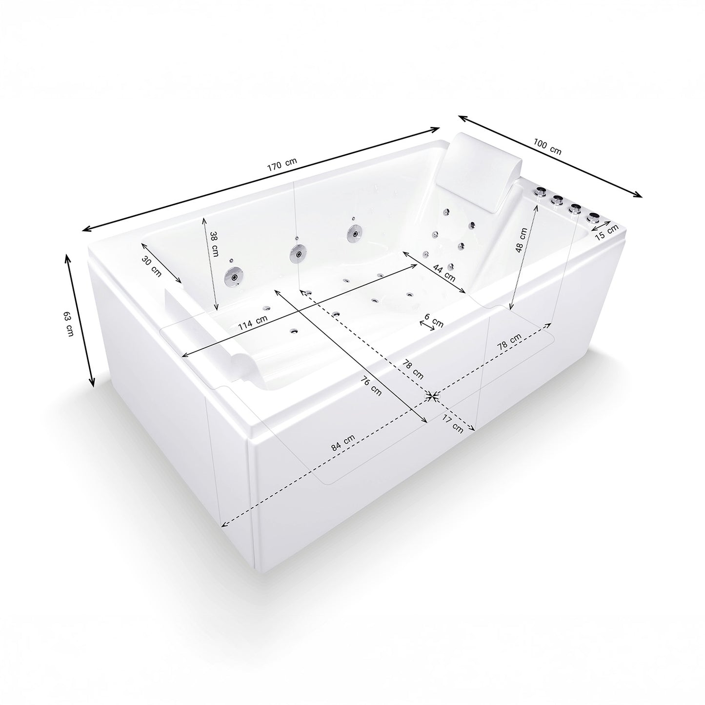 Baignoire balnéo deux personnes blanche 170 cm Cetana duo Wave / Rectangular 2-person whirlpool bathtub white 170 cm Cetana duo Wave / Bañera de hidromasaje doble blanco 170 cm Cetana duo Wave / Vasca idromassaggio 2 posti rettangolare bianco 170 cm Cetana duo Wave / Rechthoekig 2-persoons bubbelbad wit 170 cm Cetana duo Wave