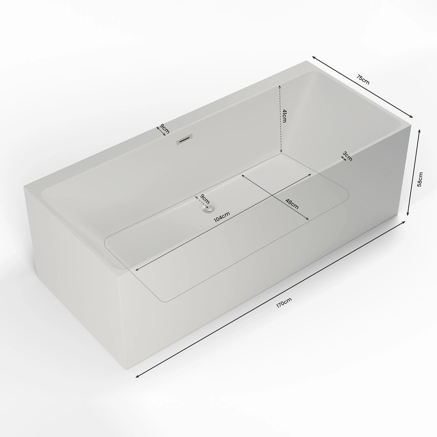 Baignoire semi-îlot rectangulaire Cobalt 170 cm blanche Spalina – vue produit