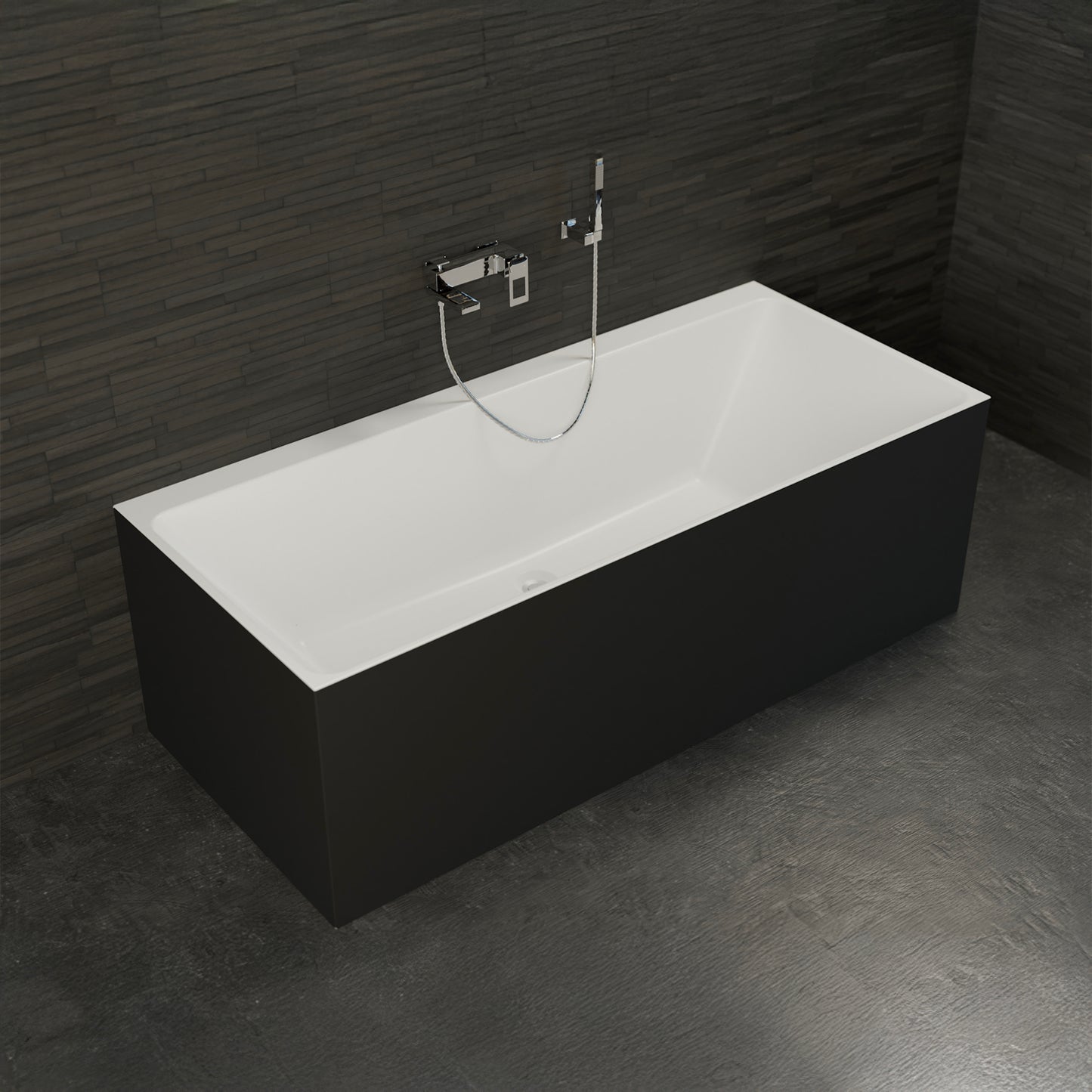 Baignoire semi-îlot murale rectangulaire noire 170 cm Cobalt / Rectangular back to wall half-freestanding black bathtub 170 cm Cobalt / Bañera semi-exenta mural negro 170 cm Cobalt / Vasca freestanding a parete destra nera 170 cm Cobalt / Rechthoekig vrijstaand bad zwart 170 cm Cobalt