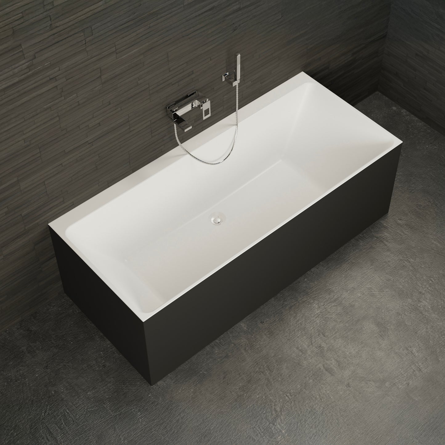 Baignoire semi-îlot murale rectangulaire noire 170 cm Cobalt / Rectangular back to wall half-freestanding black bathtub 170 cm Cobalt / Bañera semi-exenta mural negro 170 cm Cobalt / Vasca freestanding a parete destra nera 170 cm Cobalt / Rechthoekig vrijstaand bad zwart 170 cm Cobalt