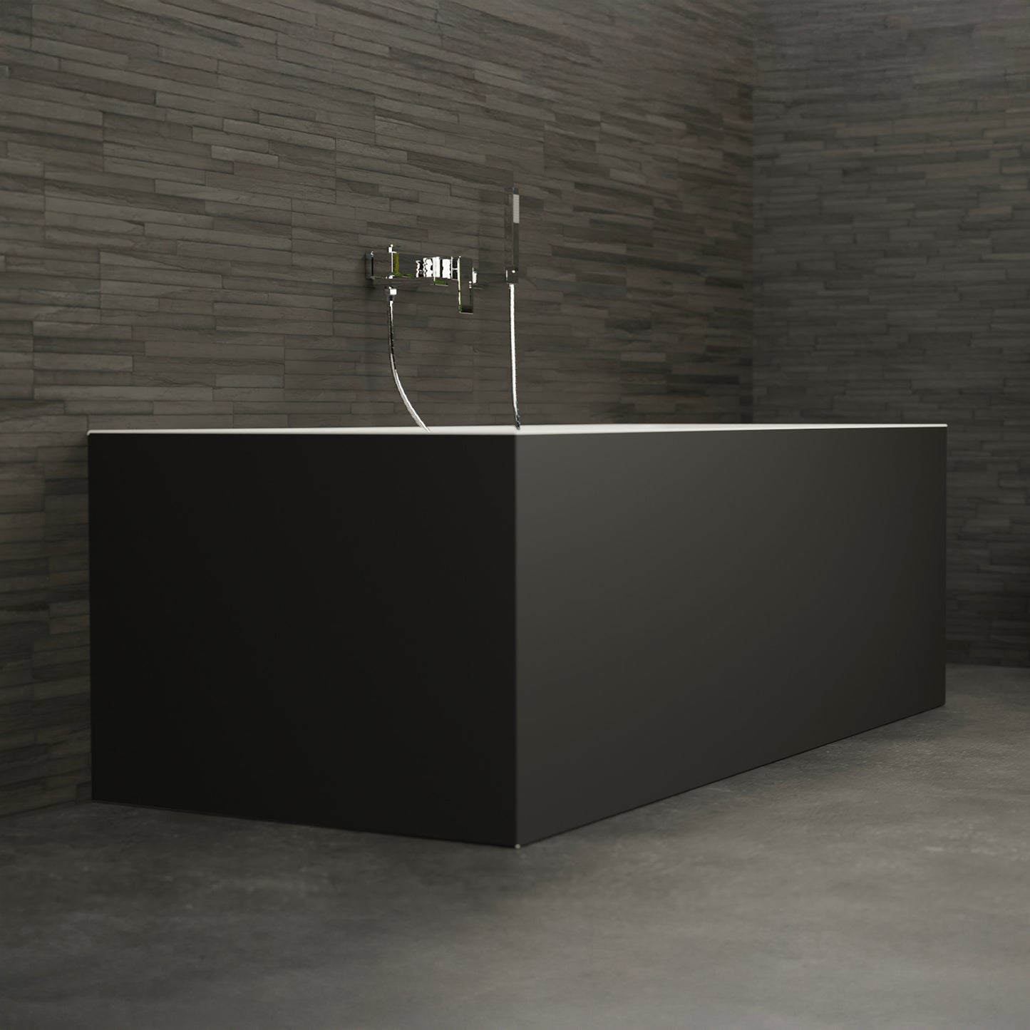 Baignoire semi-îlot murale rectangulaire noire 170 cm Cobalt / Rectangular back to wall half-freestanding black bathtub 170 cm Cobalt / Bañera semi-exenta mural negro 170 cm Cobalt / Vasca freestanding a parete destra nera 170 cm Cobalt / Rechthoekig vrijstaand bad zwart 170 cm Cobalt