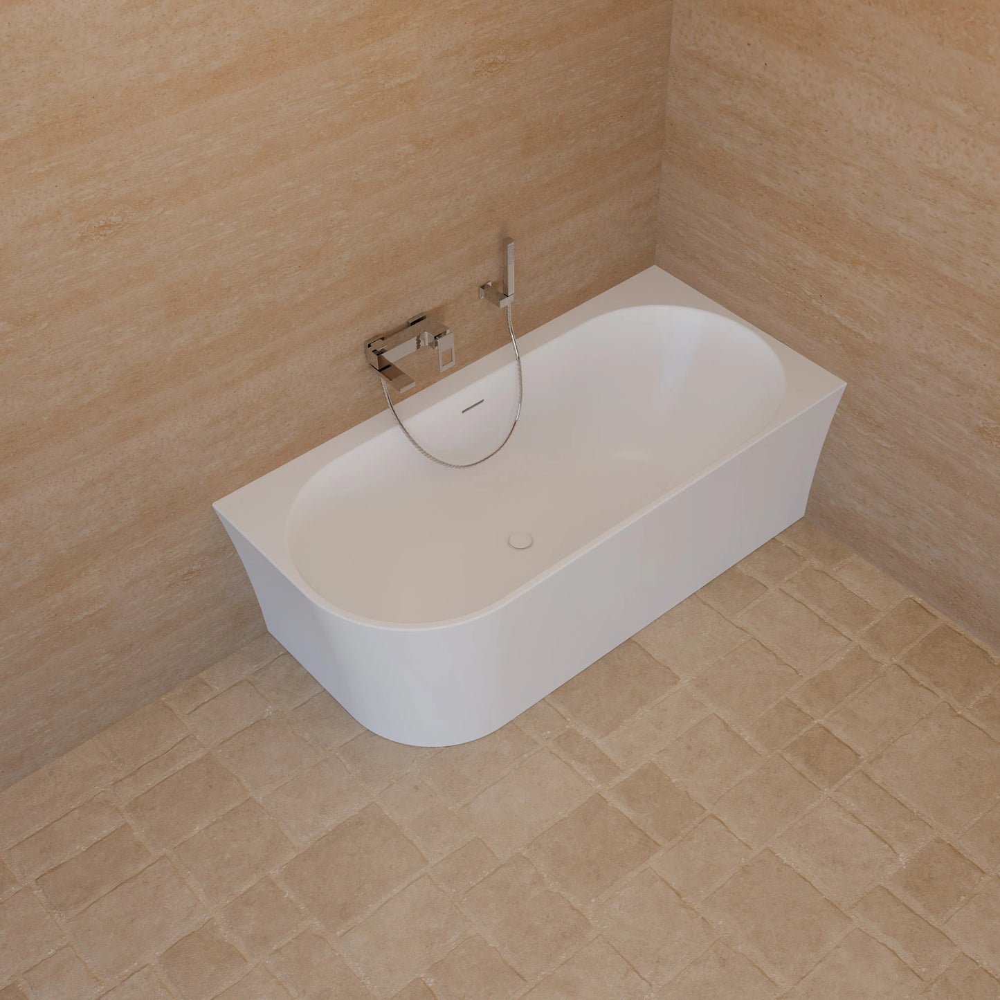 Baignoire semi-îlot murale d’angle Cosmic 160 cm blanche Spalina version droite – vue produit