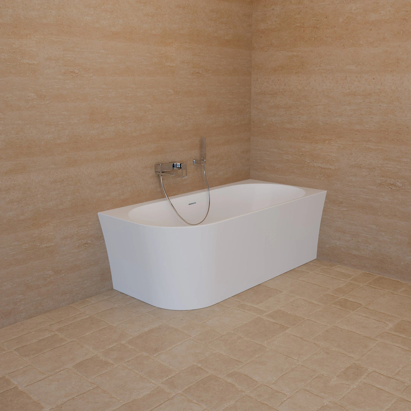 Baignoire semi-îlot murale d’angle Cosmic 160 cm blanche Spalina version droite – vue produit