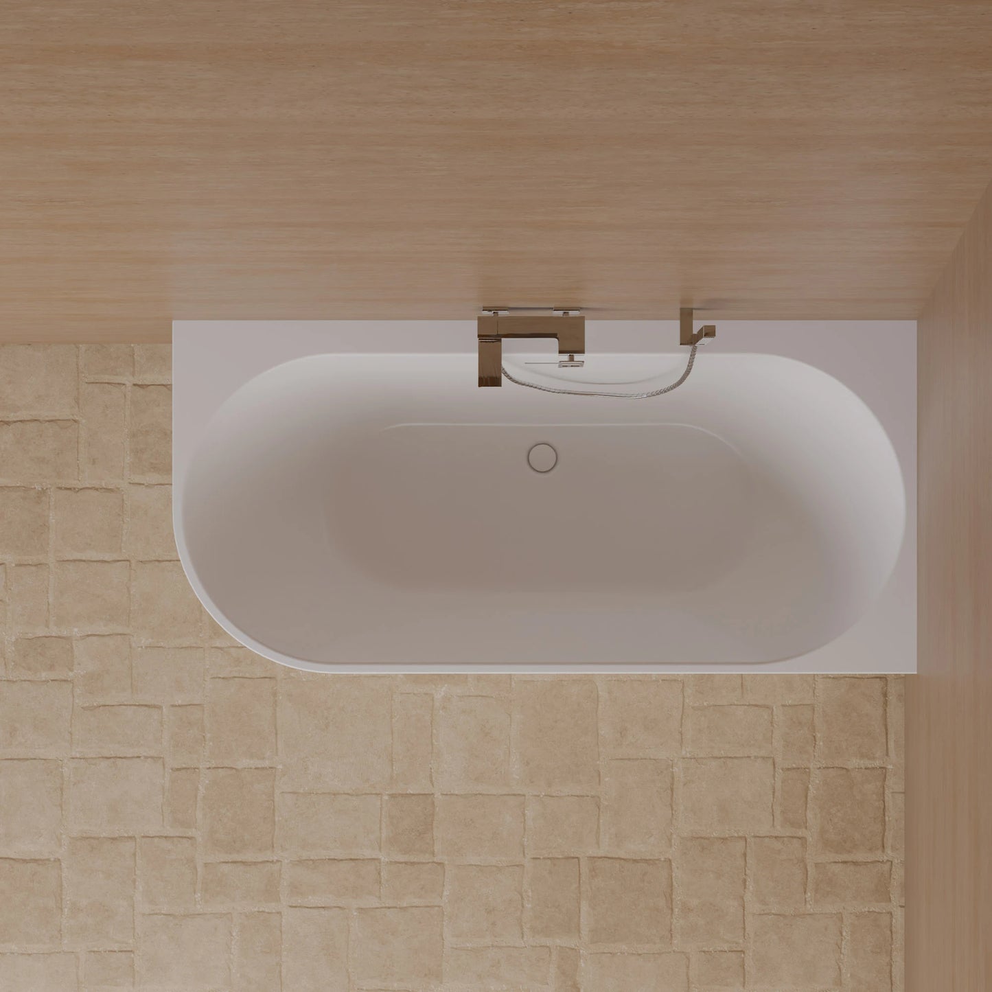 Baignoire semi-îlot murale d’angle Cosmic 160 cm blanche Spalina version droite – vue produit