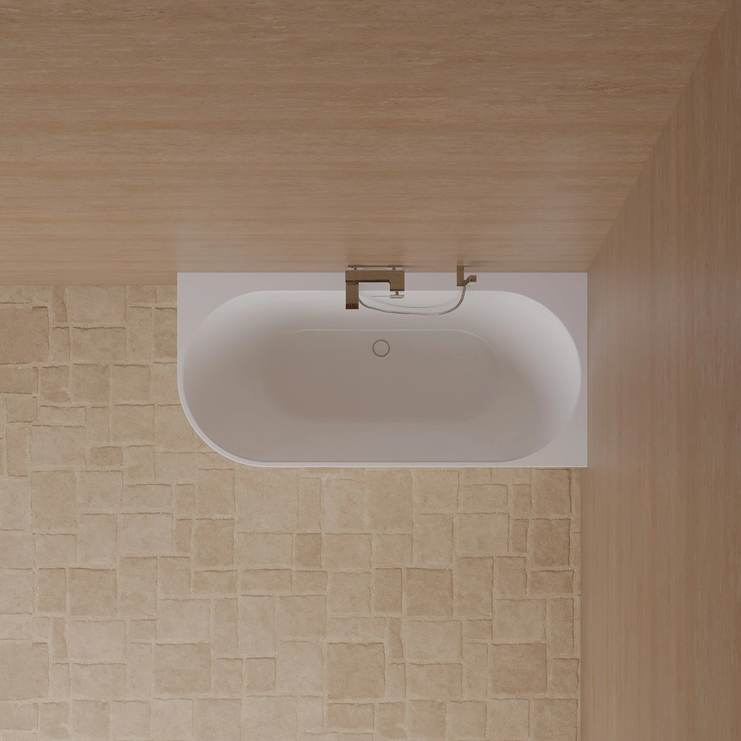 Baignoire semi-îlot murale d’angle Cosmic 160 cm blanche Spalina version droite – vue produit