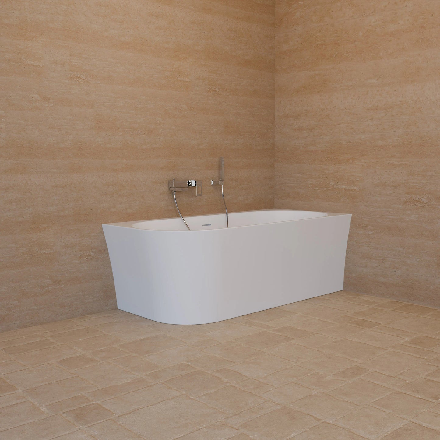 Baignoire semi-îlot murale d’angle Cosmic 160 cm blanche Spalina version droite – vue produit