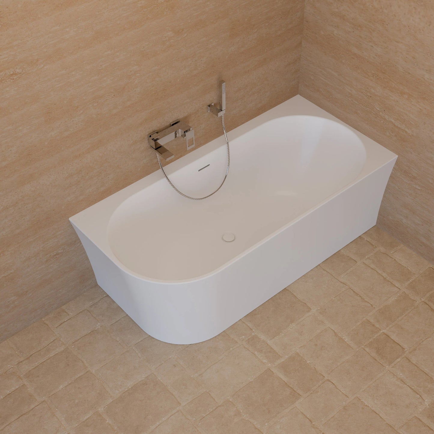 Baignoire semi-îlot murale d’angle Cosmic 160 cm blanche Spalina version droite – vue produit