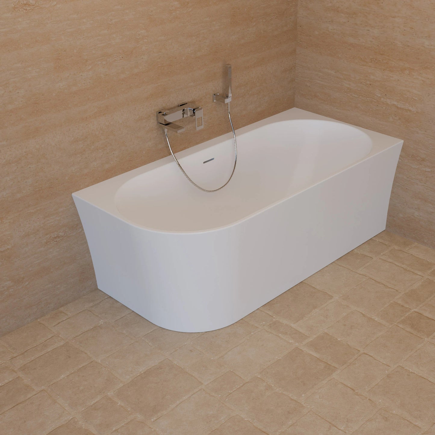 Baignoire semi-îlot murale d’angle Cosmic 160 cm blanche Spalina version droite – vue produit