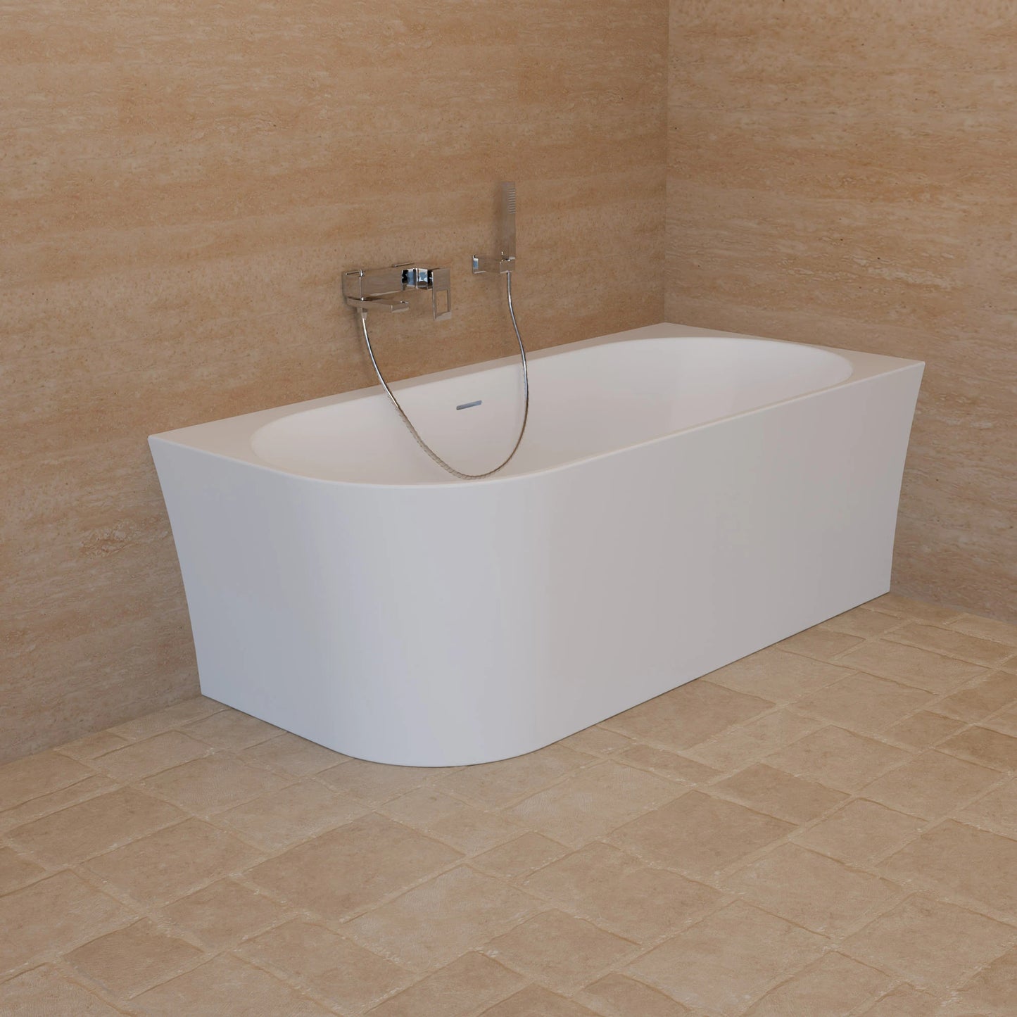 Baignoire semi-îlot murale d’angle Cosmic 160 cm blanche Spalina version droite – vue produit