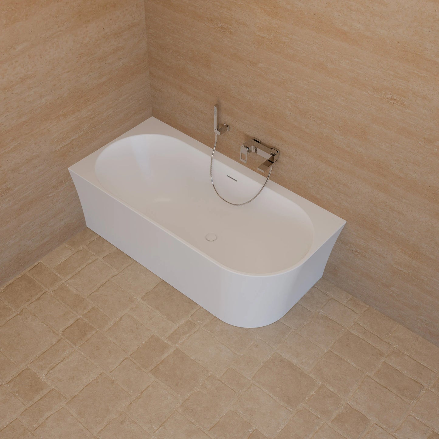 Baignoire semi-îlot murale d’angle Cosmic 160 cm blanche Spalina version gauche – vue produit