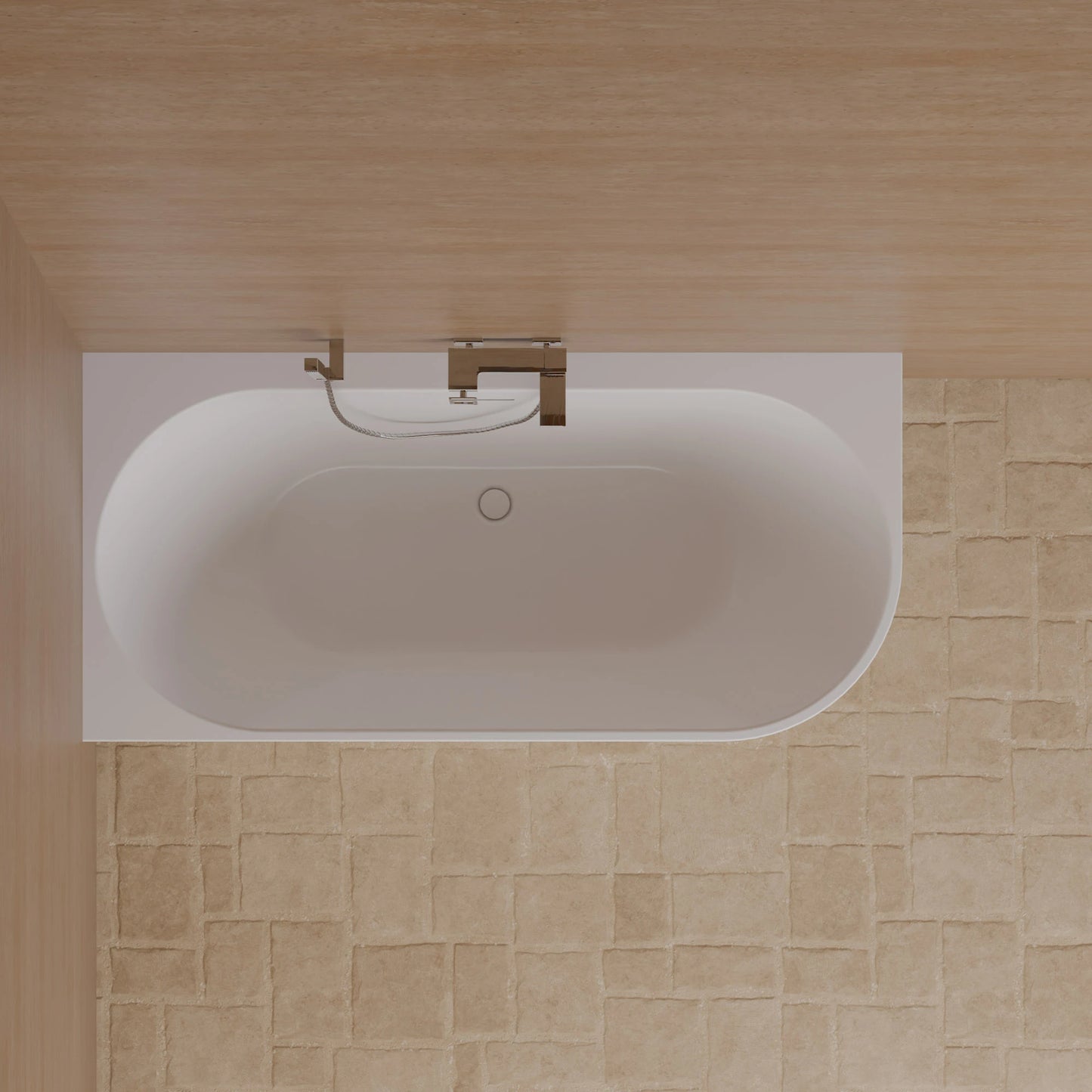 Baignoire semi-îlot murale d’angle Cosmic 160 cm blanche Spalina version gauche – vue produit