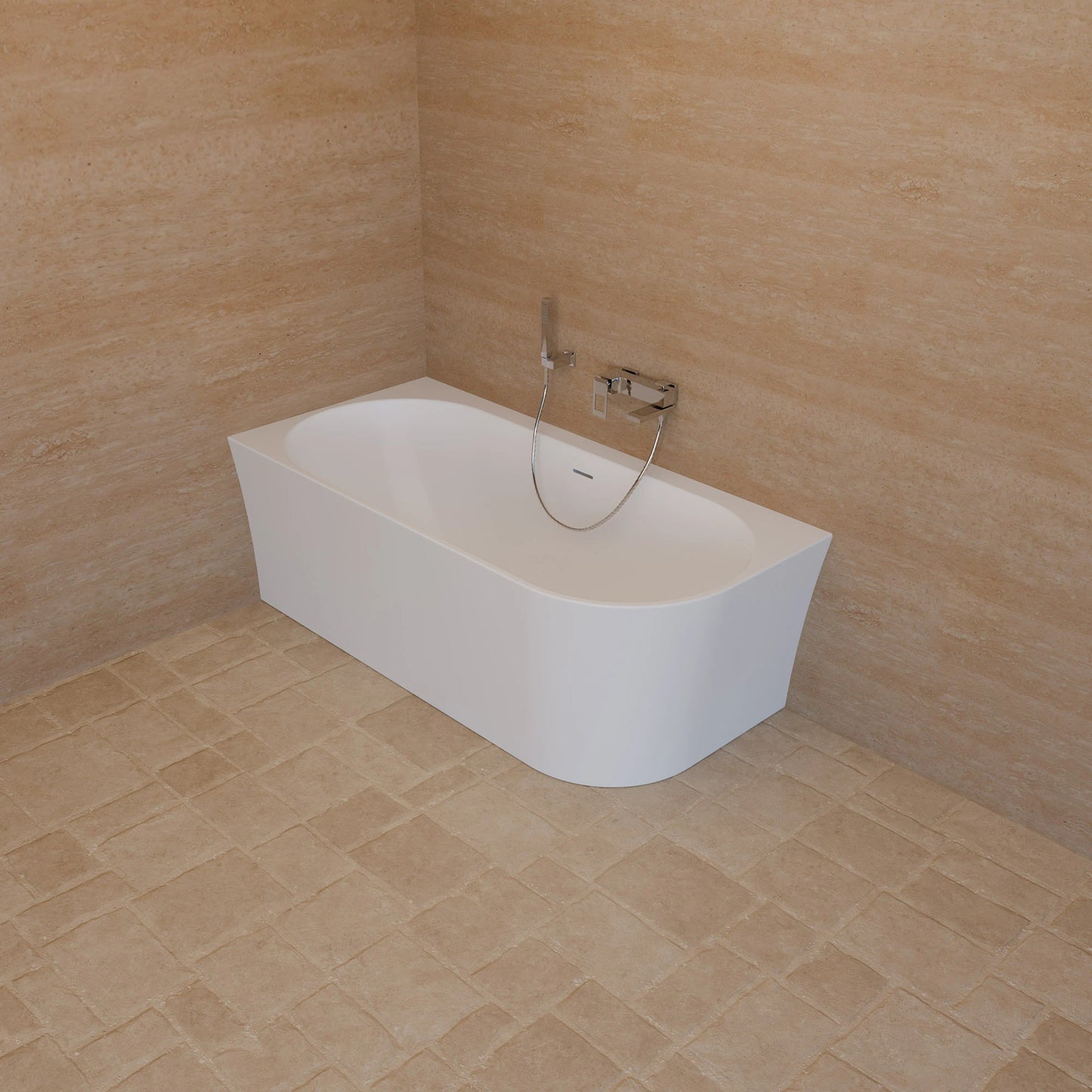Baignoire semi-îlot murale d’angle Cosmic 160 cm blanche Spalina version gauche – vue produit