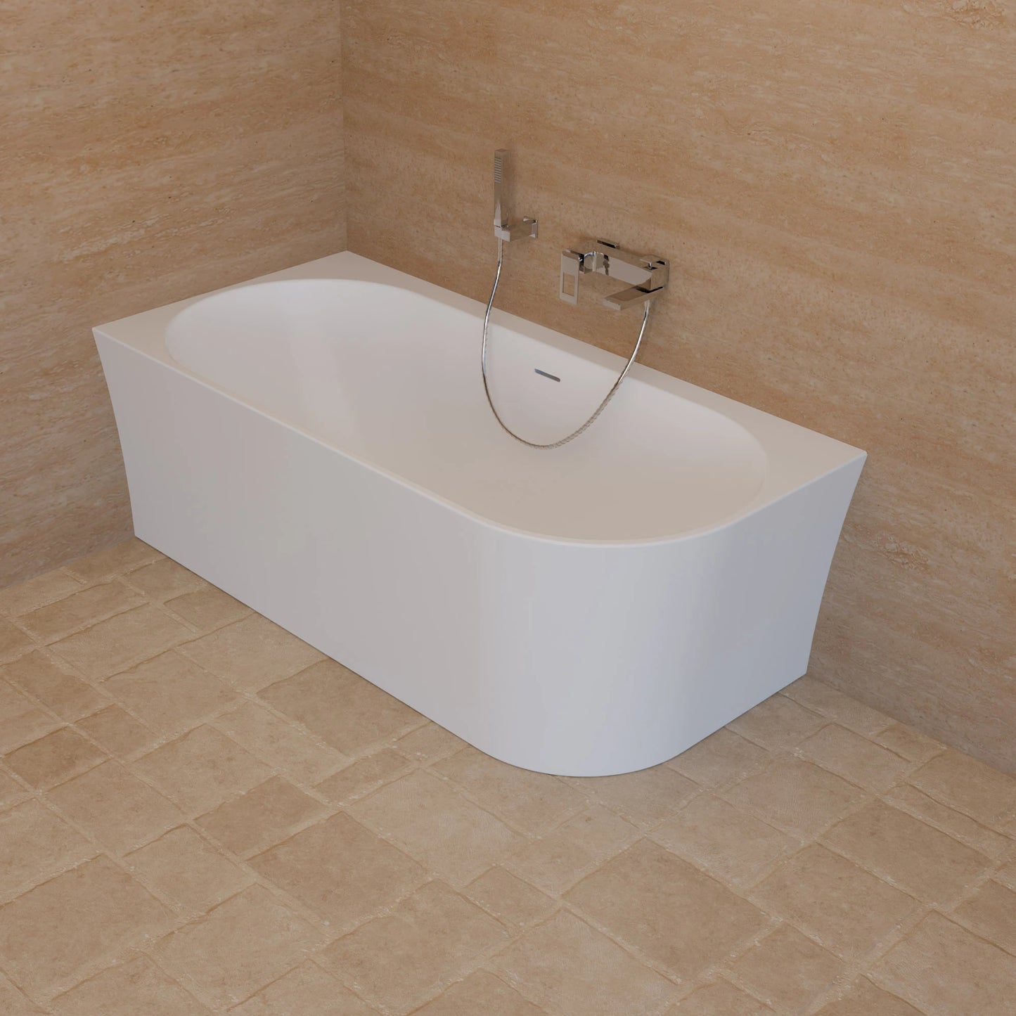 Baignoire semi-îlot murale d’angle Cosmic 160 cm blanche Spalina version gauche – vue produit