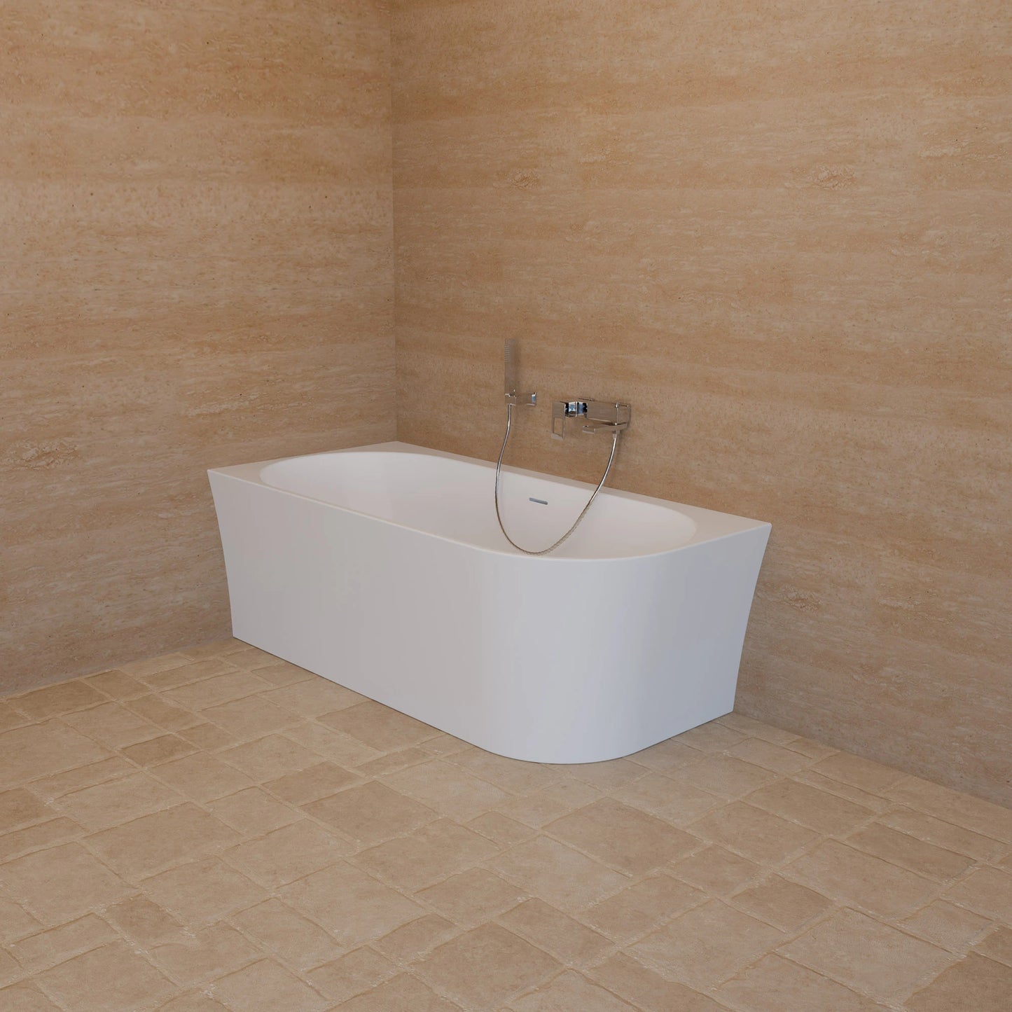 Baignoire semi-îlot murale d’angle Cosmic 160 cm blanche Spalina version gauche – vue produit