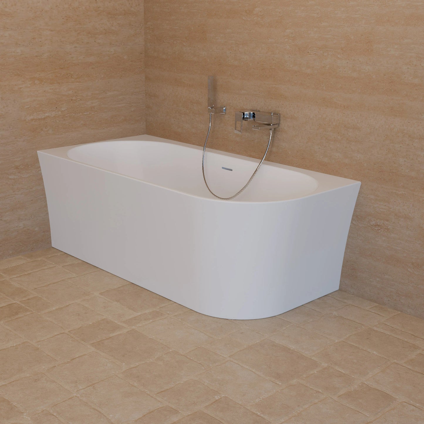 Baignoire semi-îlot murale d’angle Cosmic 160 cm blanche Spalina version gauche – vue produit