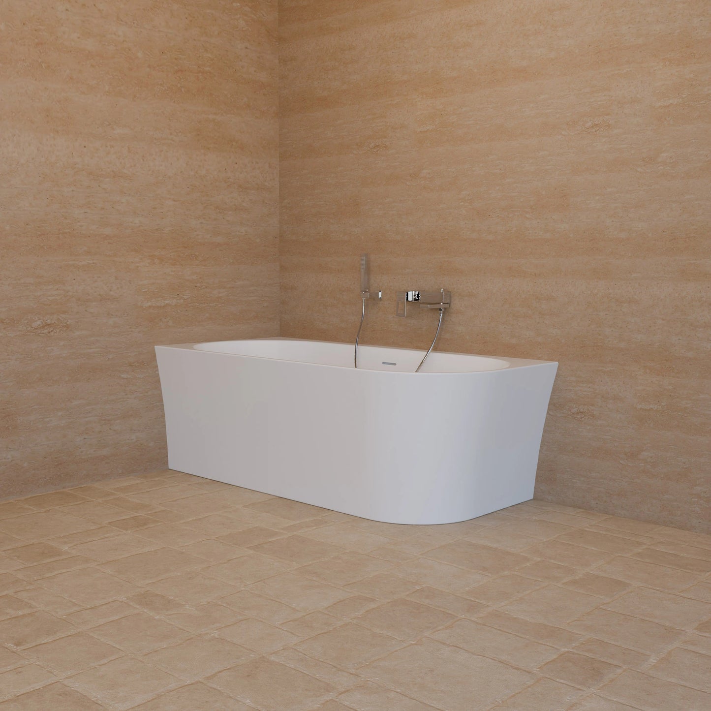 Baignoire semi-îlot murale d’angle Cosmic 160 cm blanche Spalina version gauche – vue produit
