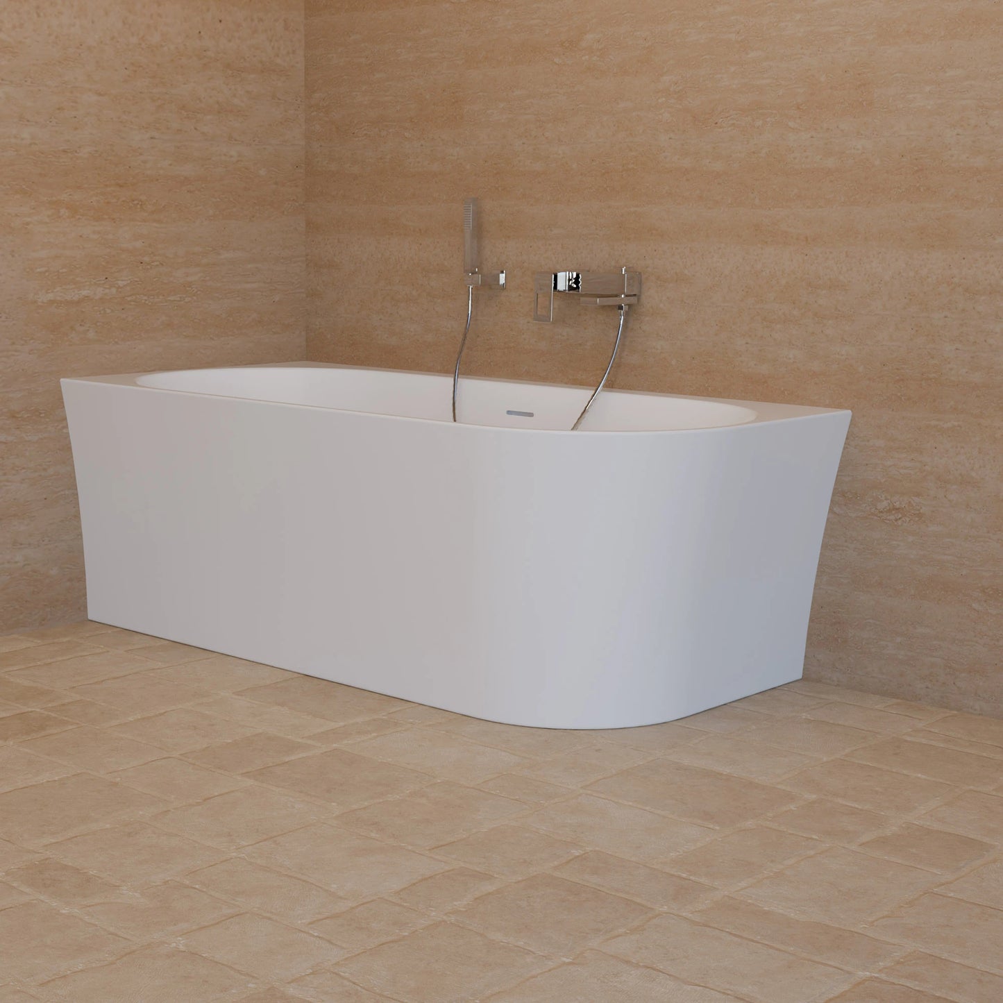 Baignoire semi-îlot murale d’angle Cosmic 160 cm blanche Spalina version gauche – vue produit