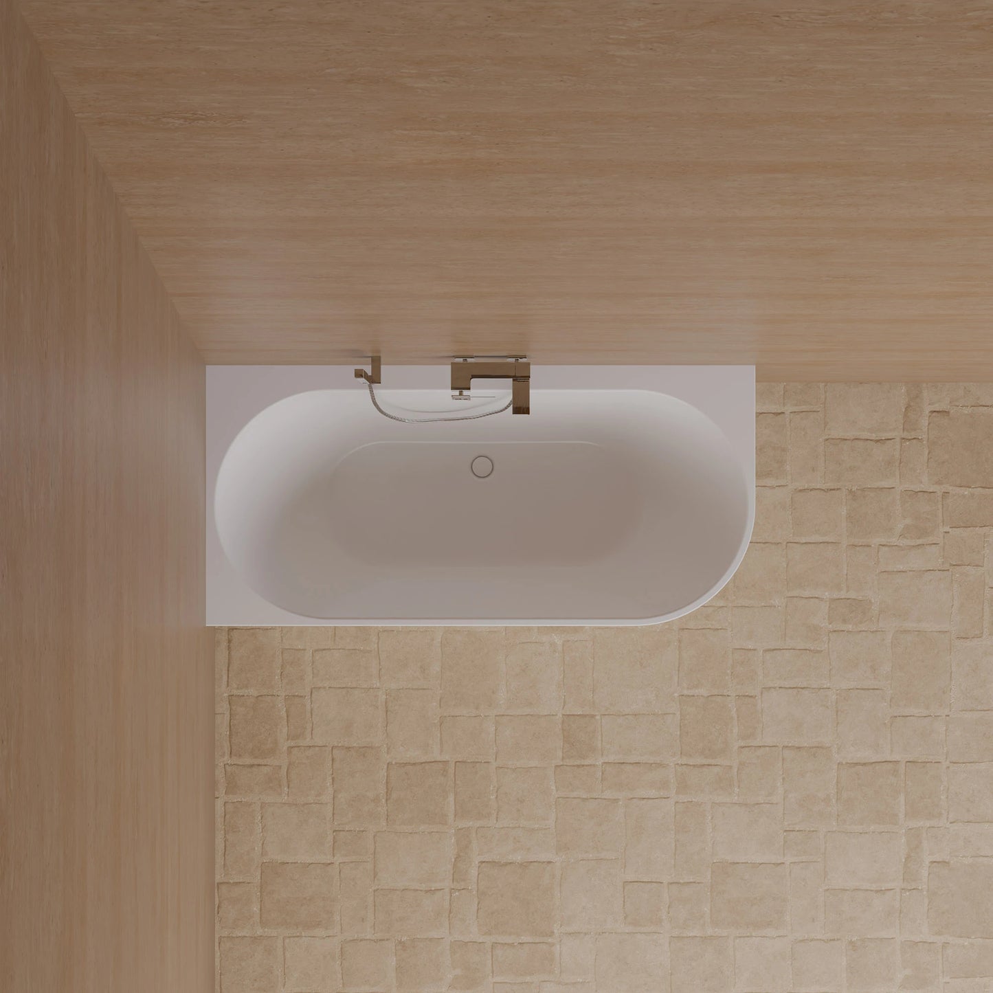 Baignoire semi-îlot murale d’angle Cosmic 160 cm blanche Spalina version gauche – vue produit