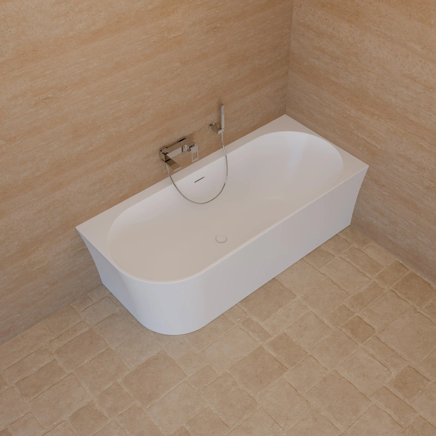 Baignoire semi-îlot murale d’angle Cosmic 170 cm blanche Spalina version droite – vue produit
