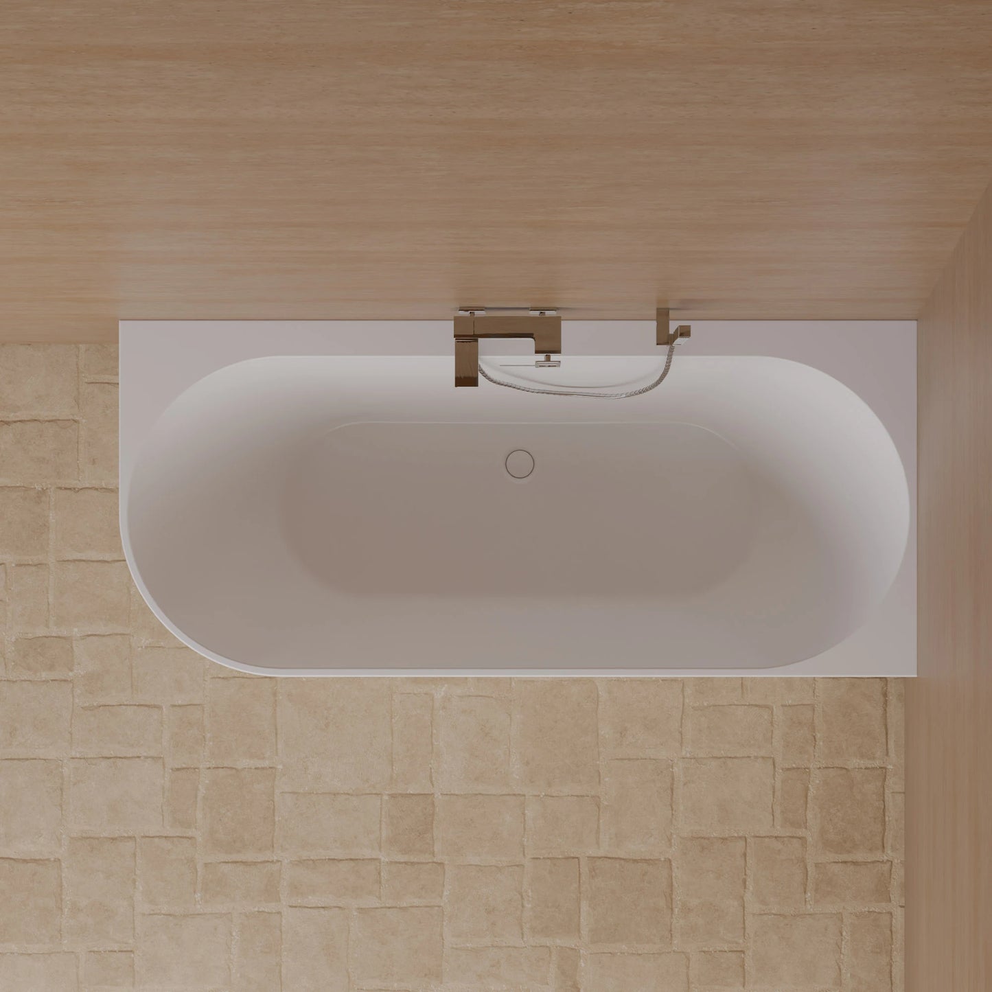 Baignoire semi-îlot murale d’angle Cosmic 170 cm blanche Spalina version droite – vue produit