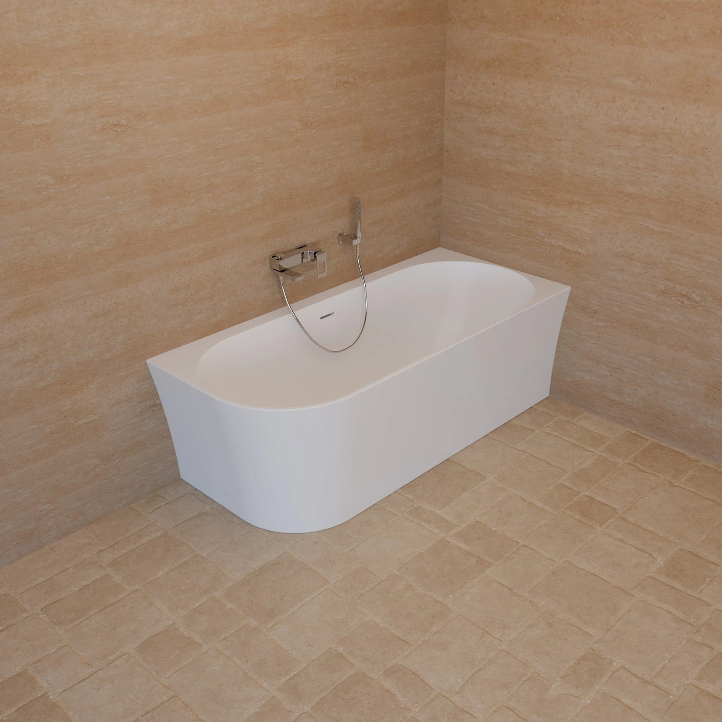 Baignoire semi-îlot murale d’angle Cosmic 170 cm blanche Spalina version droite – vue produit