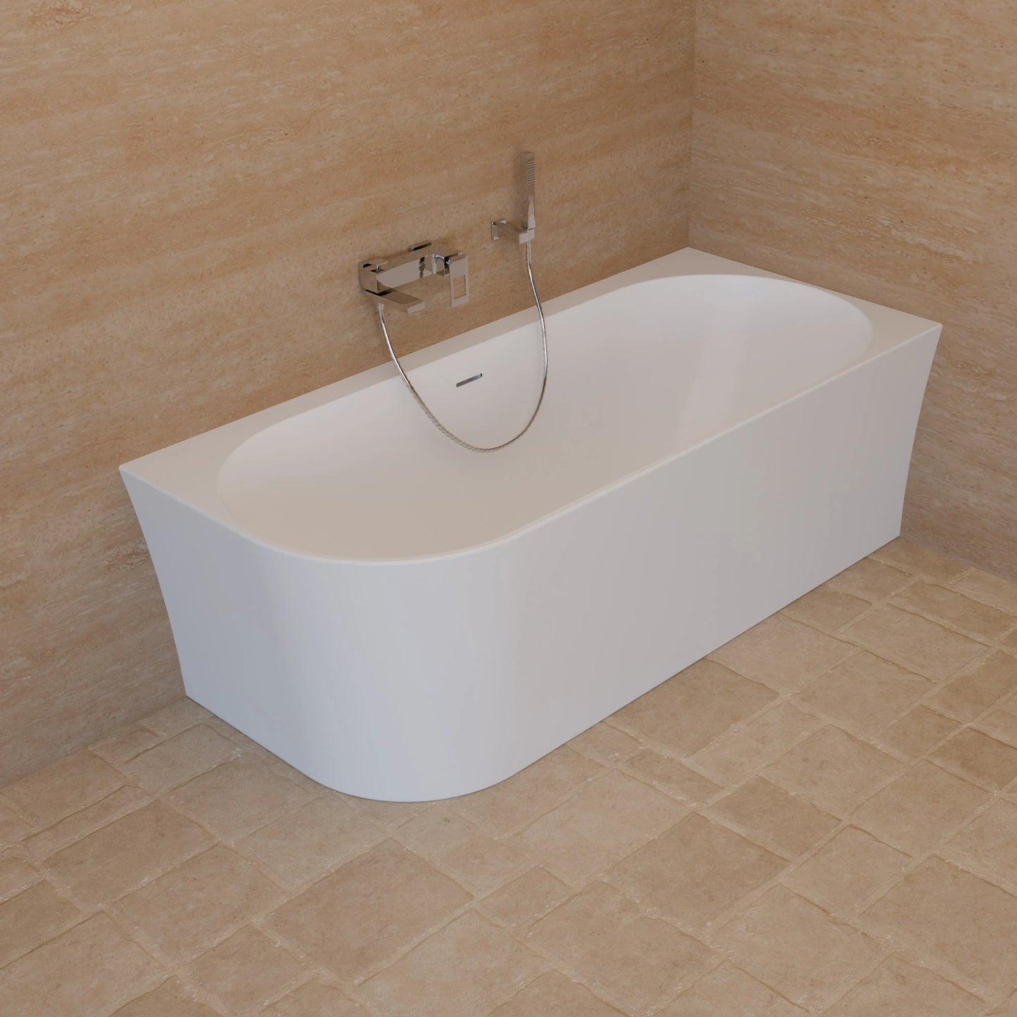 Baignoire semi-îlot murale d’angle Cosmic 170 cm blanche Spalina version droite – vue produit