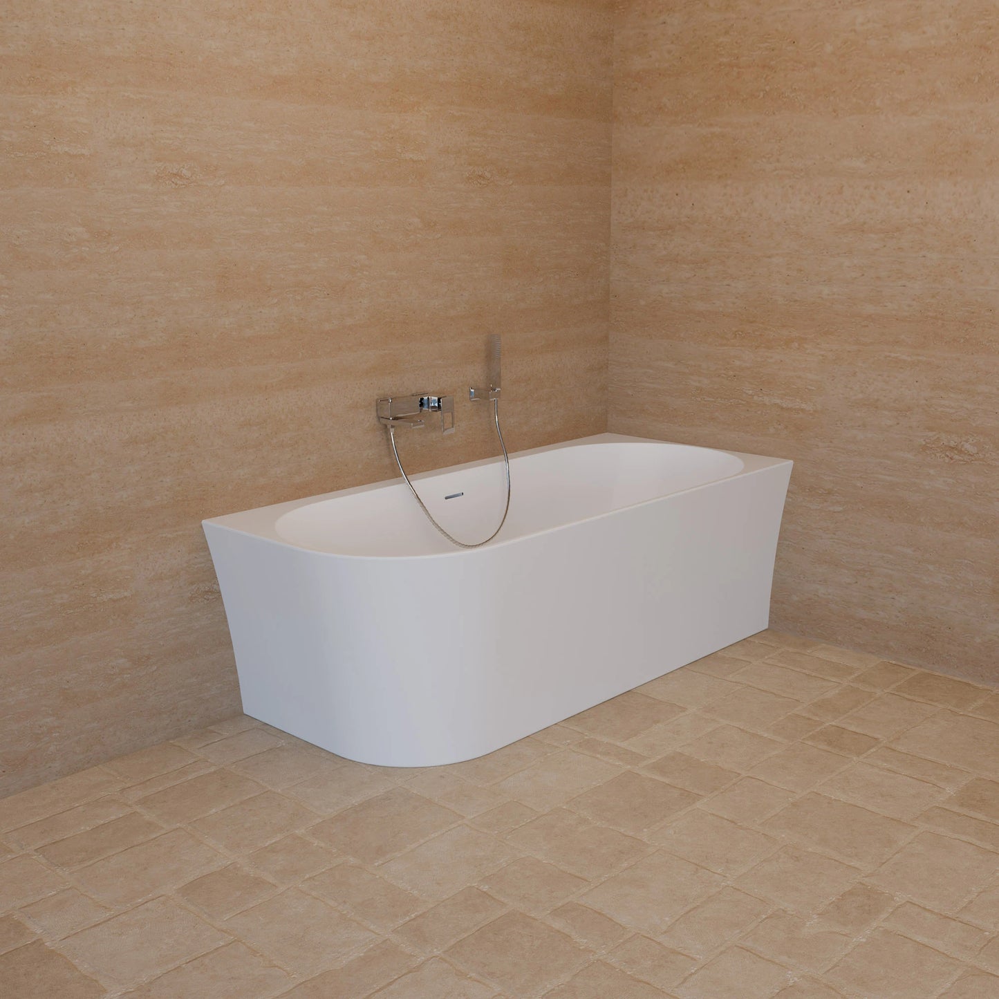 Baignoire semi-îlot murale d’angle Cosmic 170 cm blanche Spalina version droite – vue produit