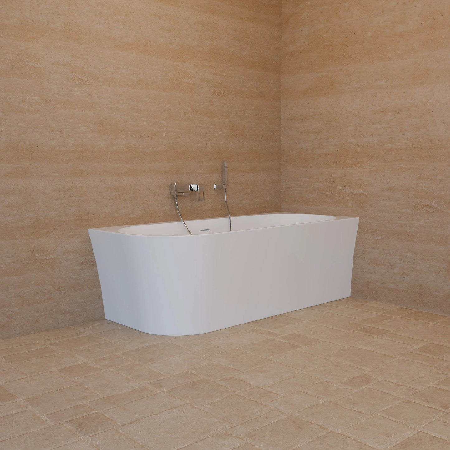 Baignoire semi-îlot murale d’angle Cosmic 170 cm blanche Spalina version droite – vue produit
