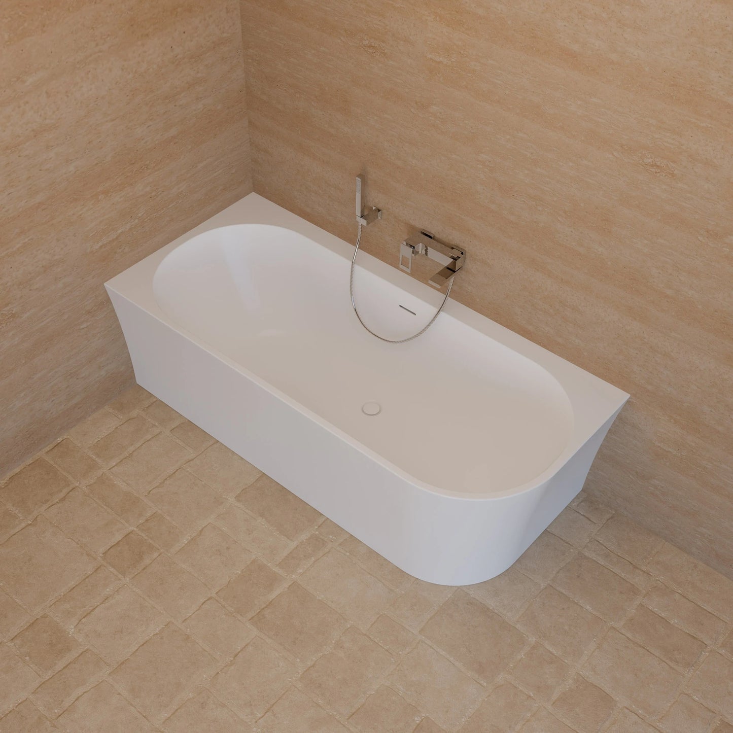 Baignoire semi-îlot murale d’angle Cosmic 180 cm blanche Spalina version gauche – vue produit