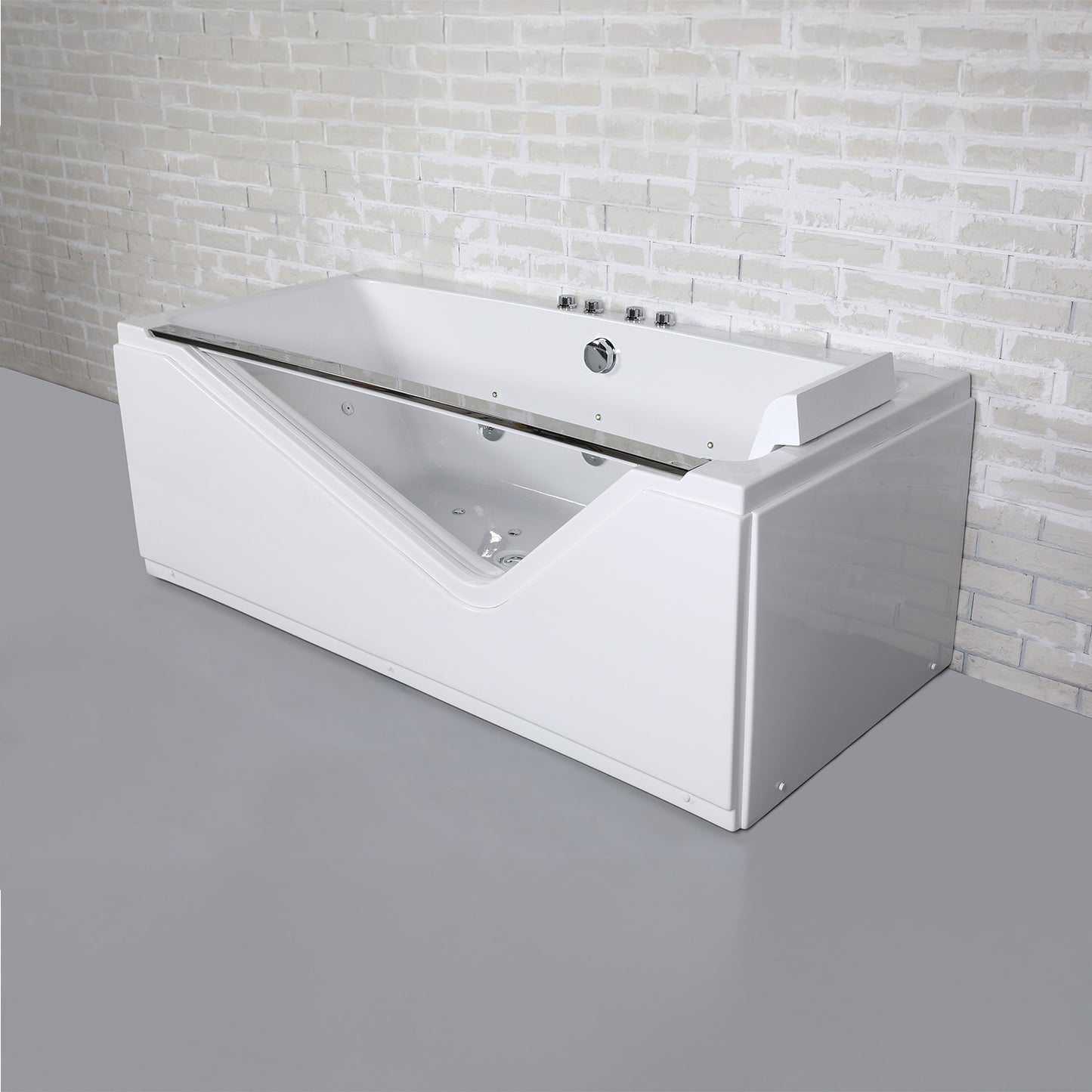 Baignoire balnéo semi-îlot rectangulaire avec hublot Indra Spalina – vue produit