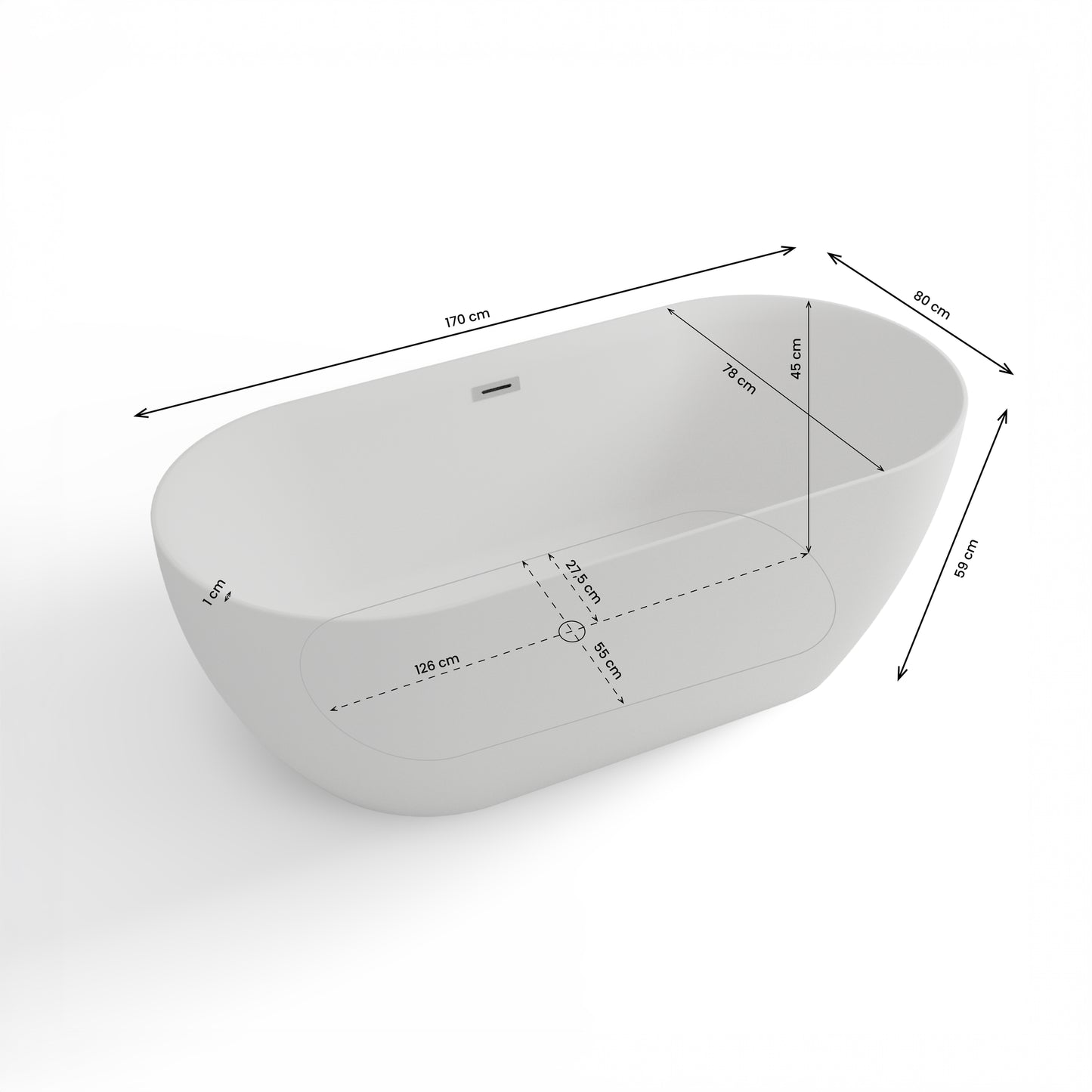 Baignoire îlot ovale Komodo blanche Spalina – vue produit